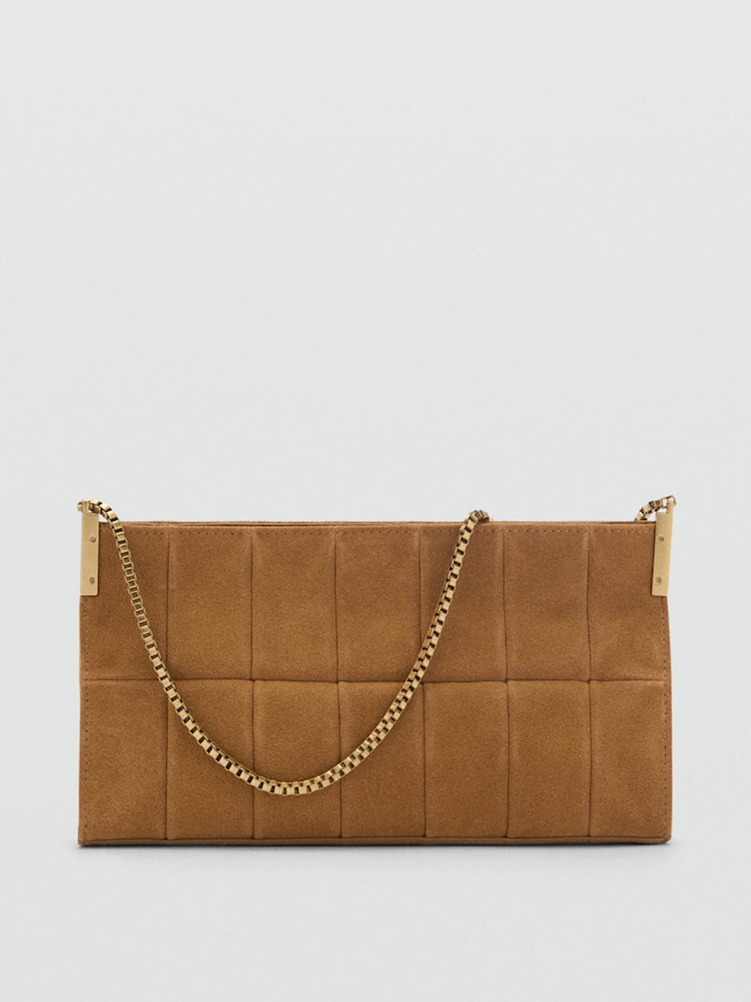 MANGO Textured Suede Baguette Shoulder Bag Quilted Detail