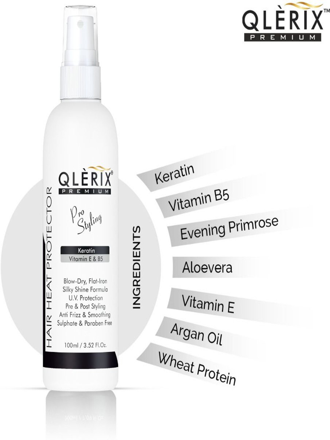 QLERIX Pro Styling Keratin Hair Heat Protector With Vitamin E & B5  - 100 ml