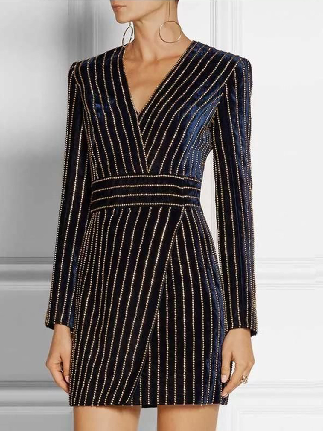 Miss Mosa By Akanksha  Women Navy Blue Sequined Celeb Dress