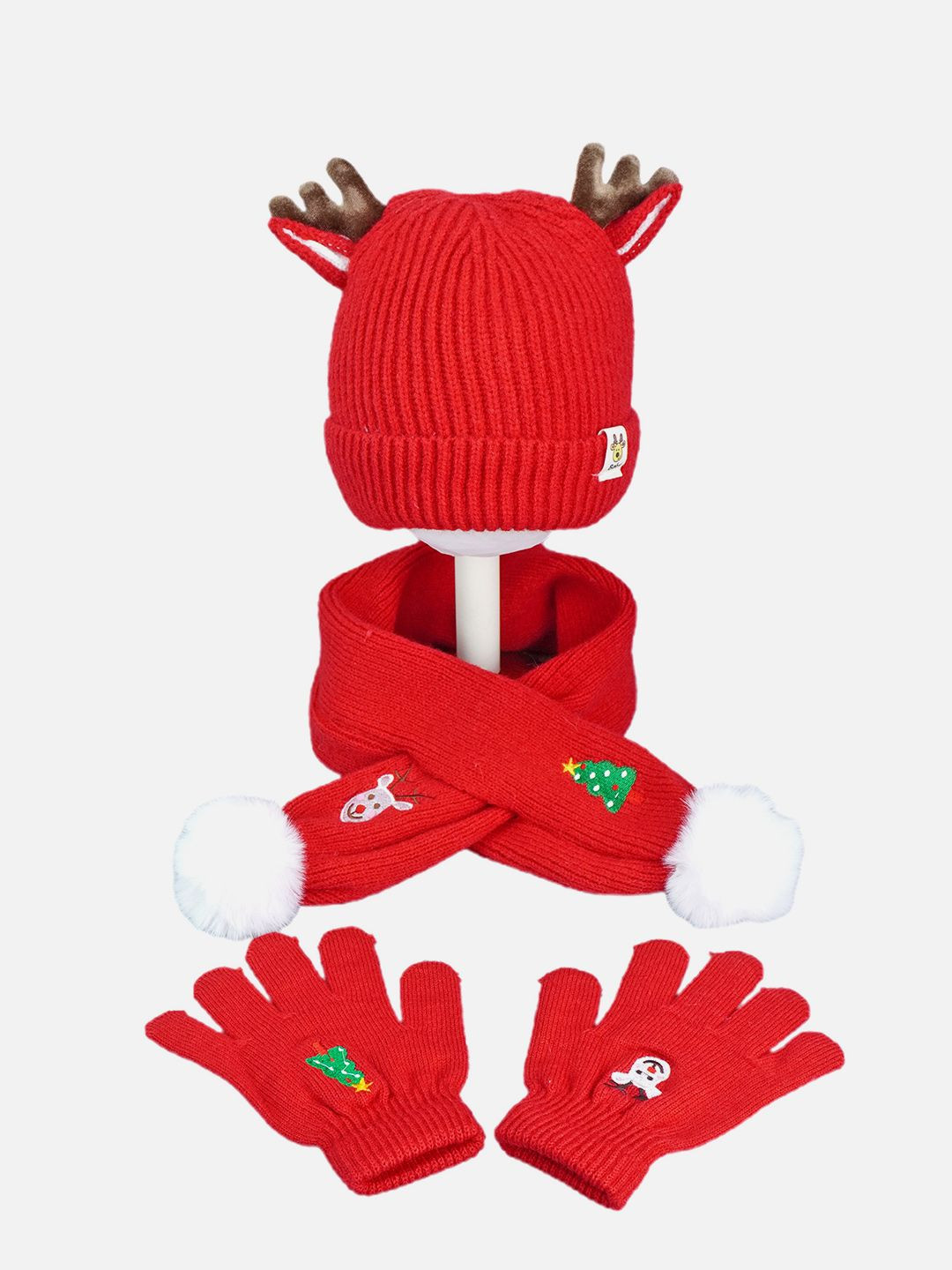 Little Surprise Box LLP Kids 3Pcs Christmas Themed Winter Cap Mufflers And Gloves
