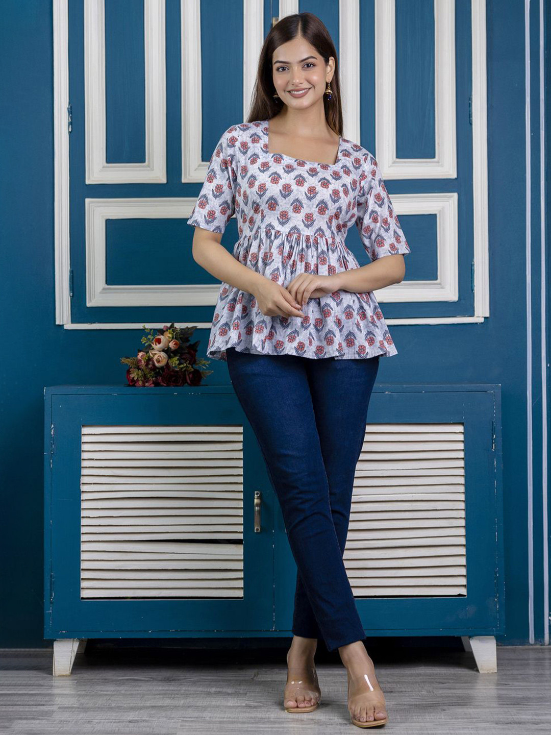 UNIFY FASHION Women Floral Printed Cotton Empire Top