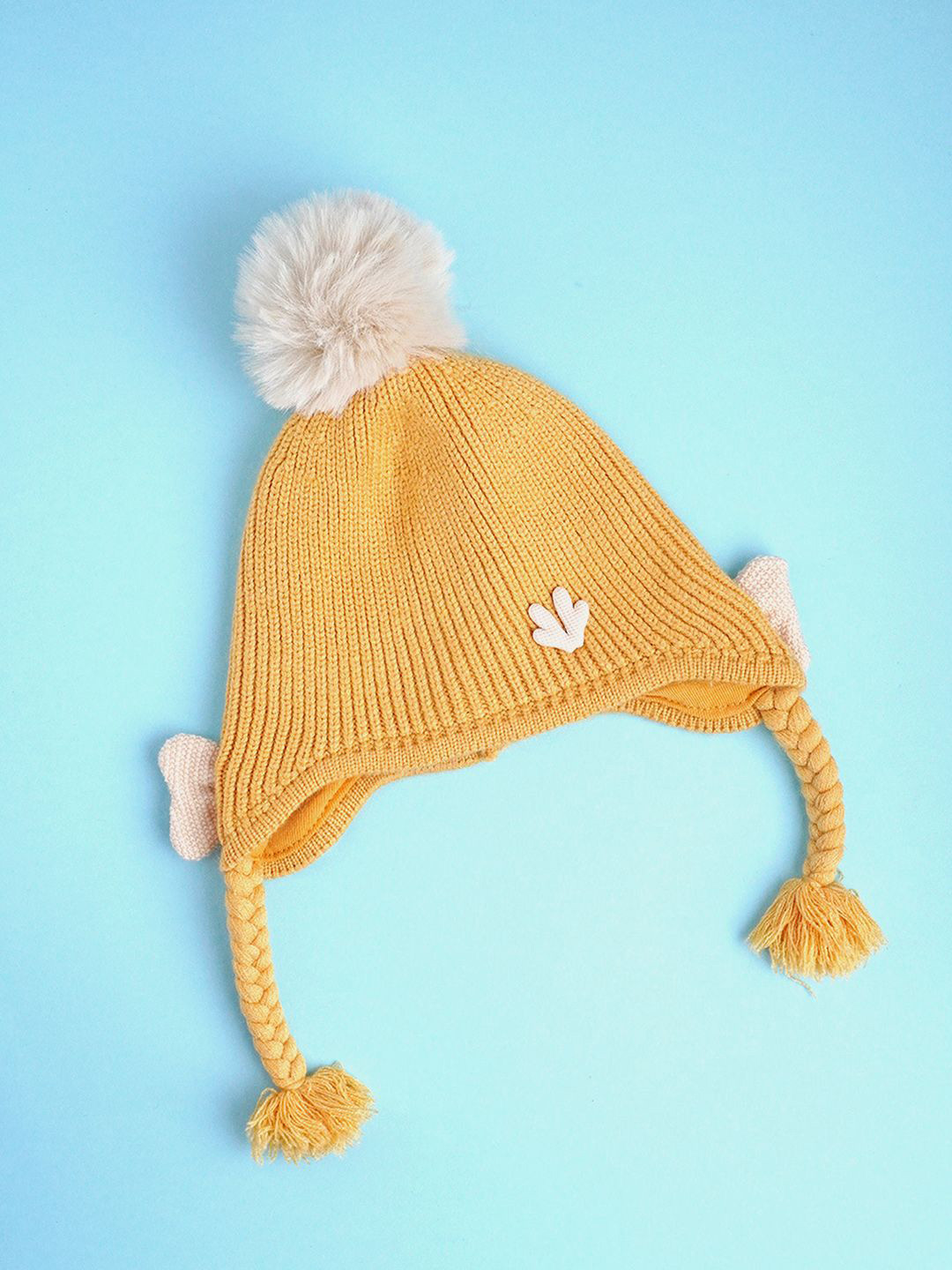 Little Surprise Box LLP Kids Yellow Butterfly Knitted Soft Woolen Winter Cap With Tie Up