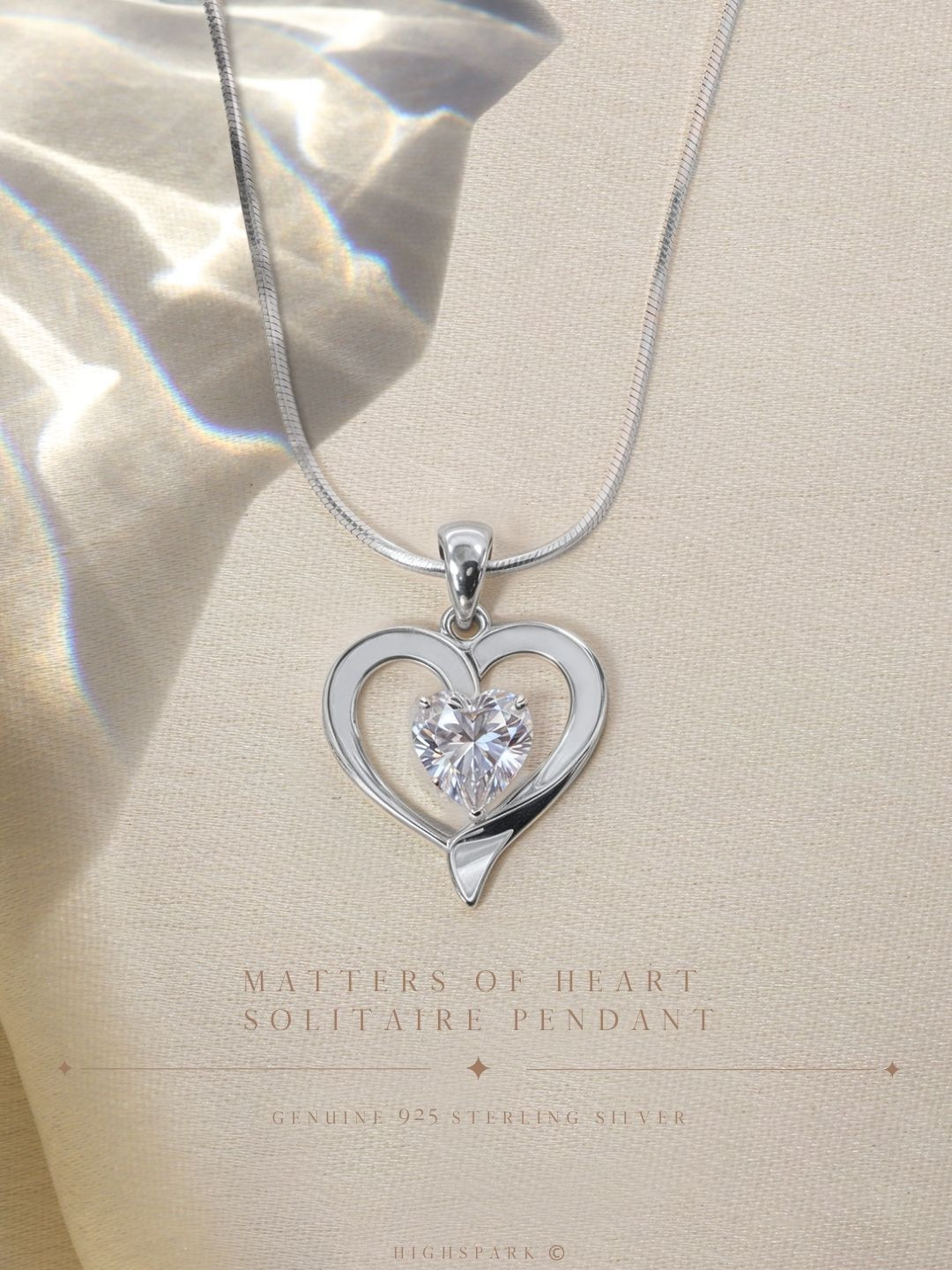HighSpark 92.5 Sterling Silver Crystals Studded Heart Solitaire Pendant