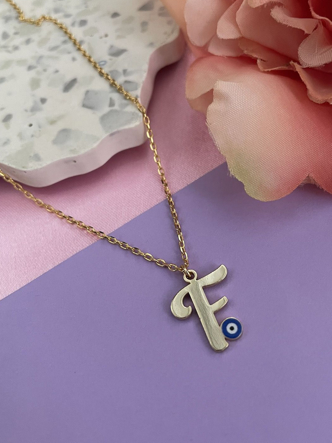 Digital Dress Room Gold-Plated 'F' Evil Eye Pendent With Chain