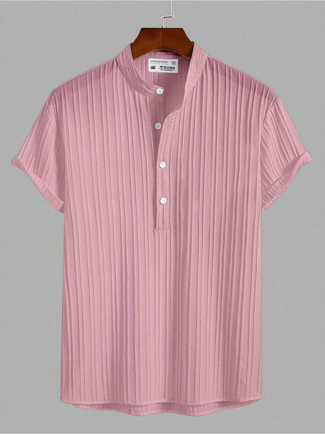 WOXEN Men Original Band Collar Textured Casual Shirt