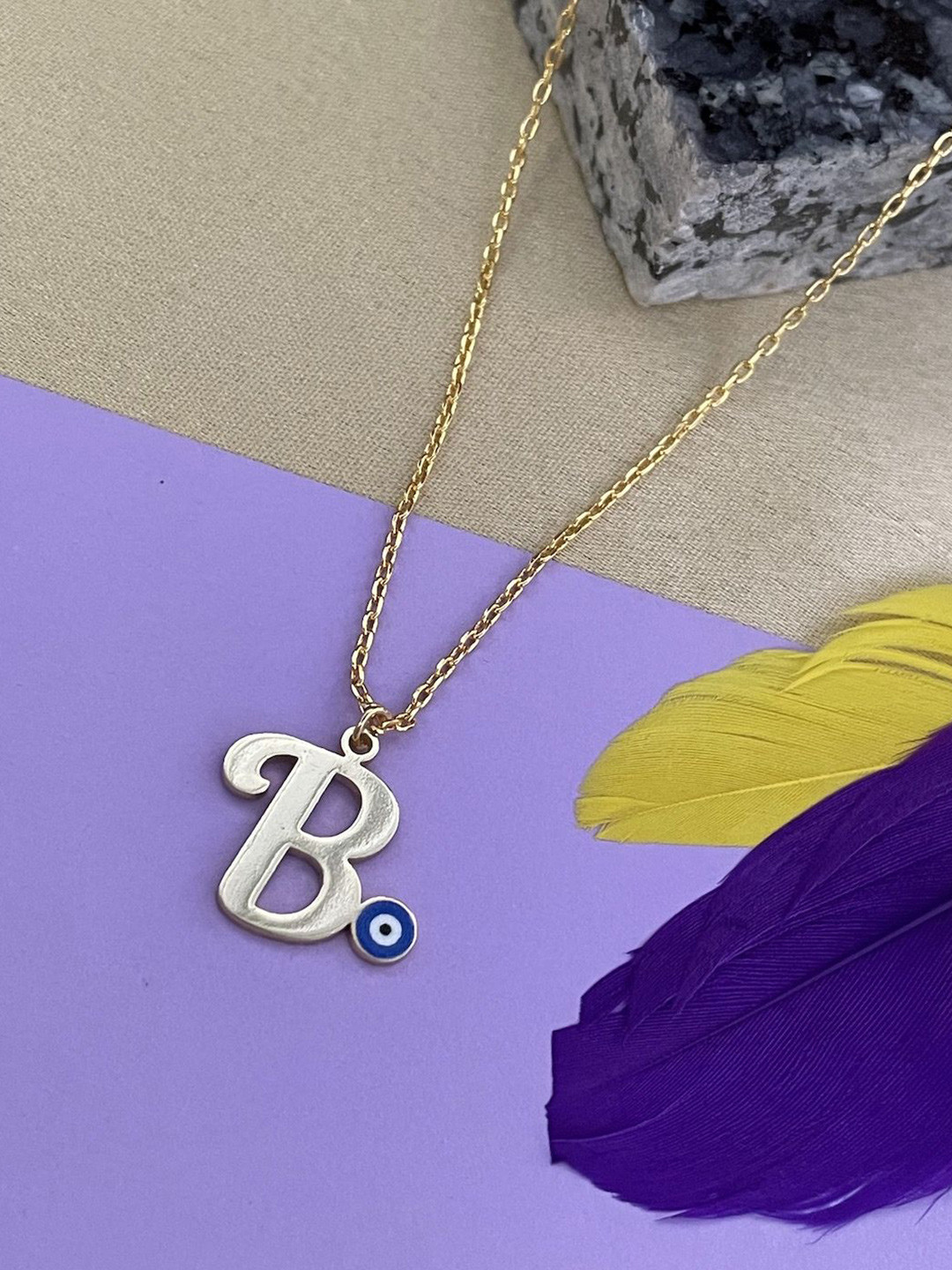 Digital Dress Room Gold-Plated Letter 'B' Evil Eye Chain