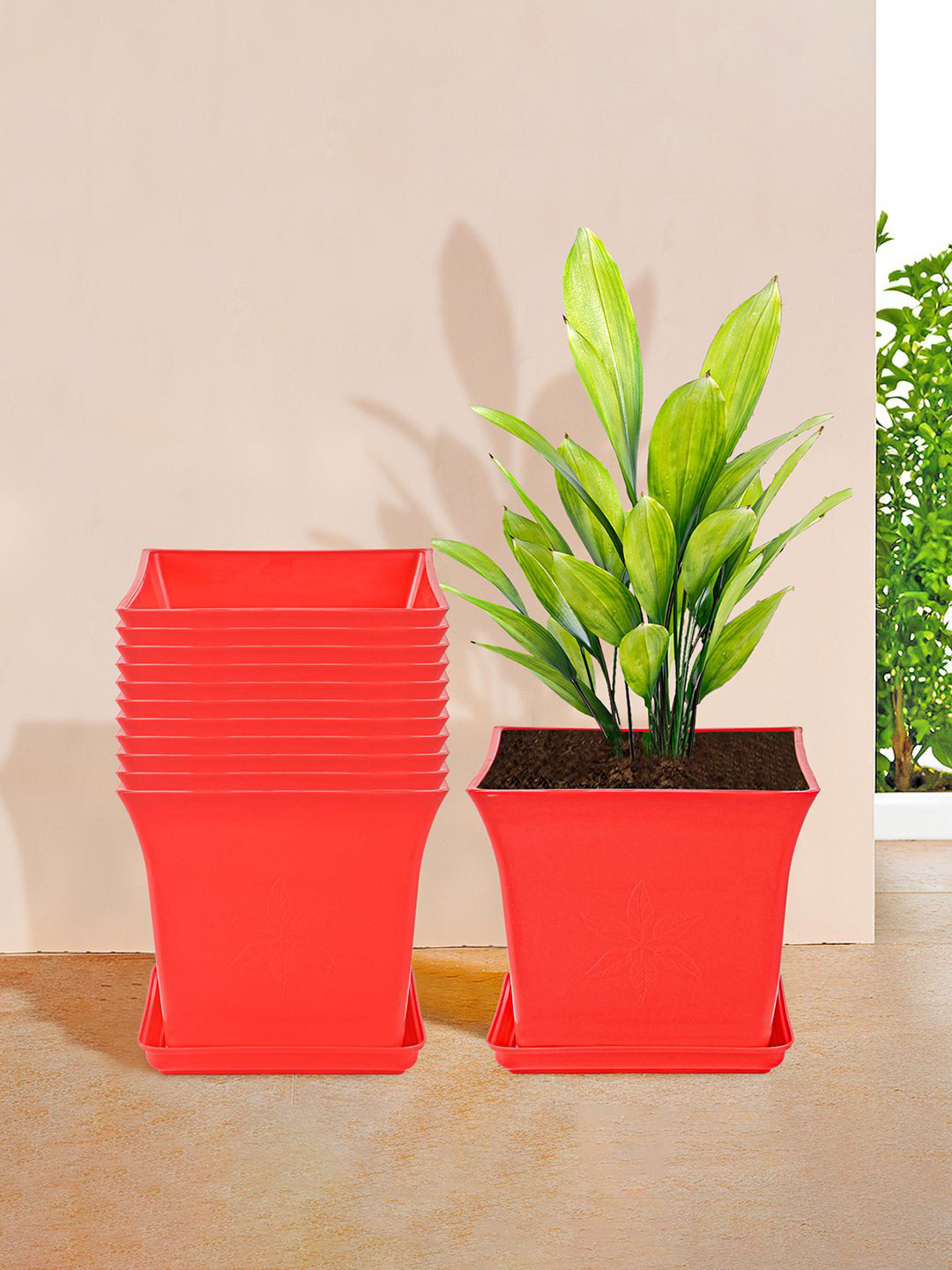 Kuber Industries 12 Pieces Red Premium Flower Pots for Garden with Bottom Plates