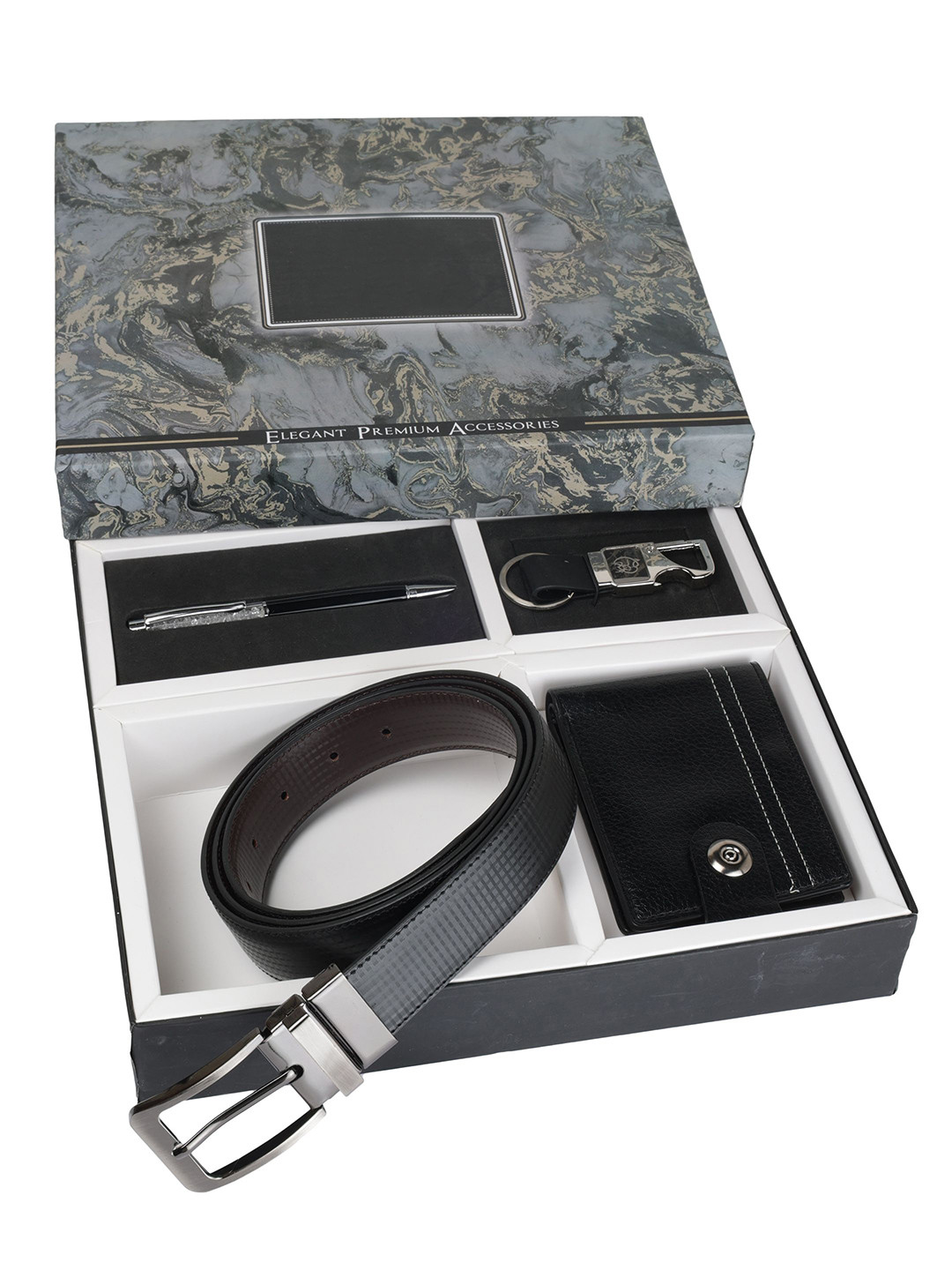 SAZARA Men Accessory Gift Set of Belt Wallet Keychain and Pen Gift Set