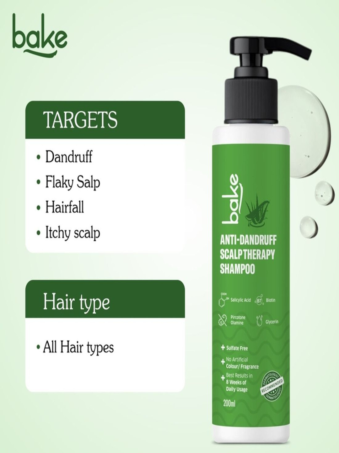BAKE Anti-Dandruff Scalp Therapy Shampoo with Salicylic Acid & Biotin - 200ml