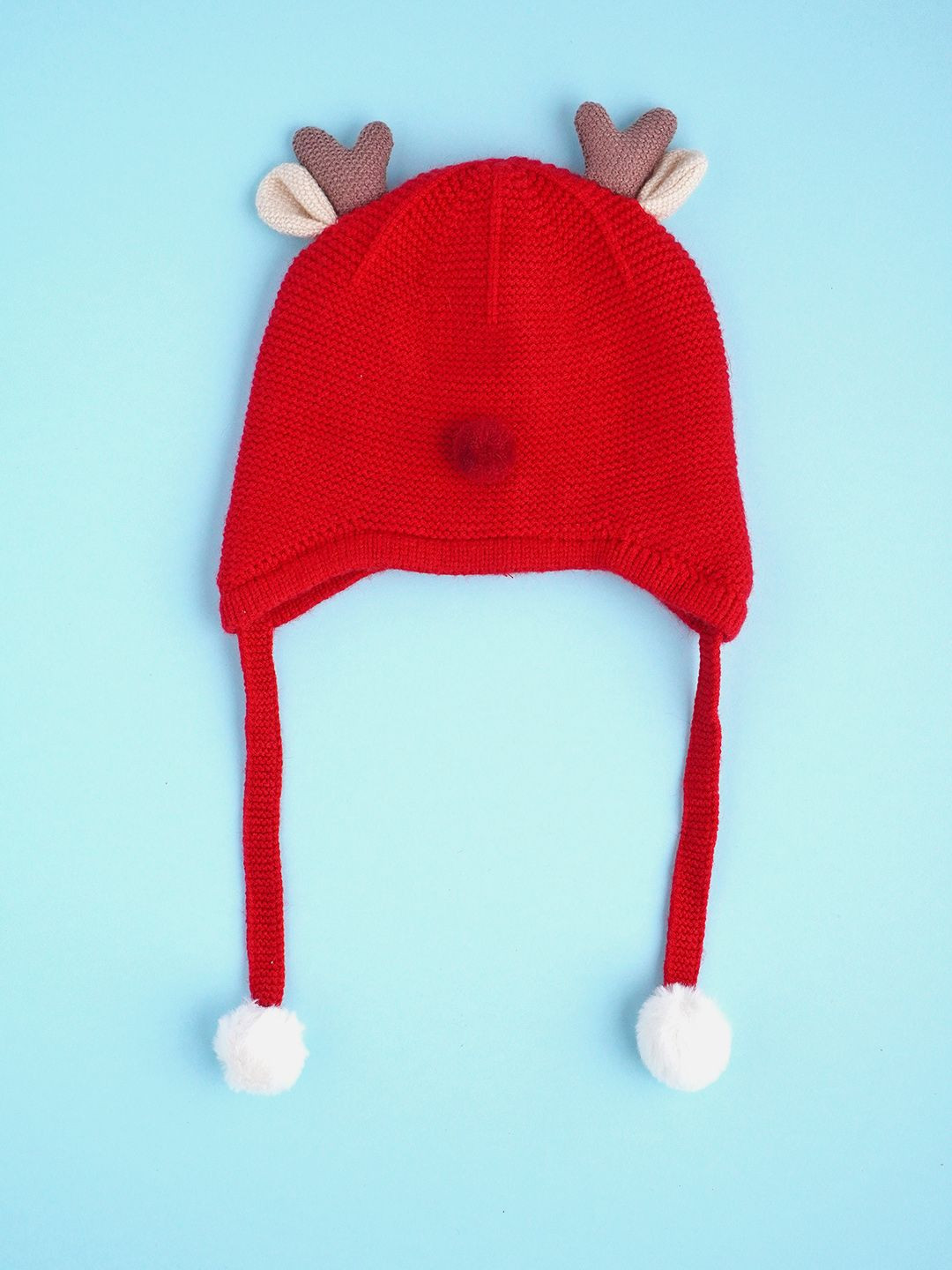 Little Surprise Box LLP Kids Antler Knitted Soft Woolen Winter Cap With Tie Up 6-18 Months
