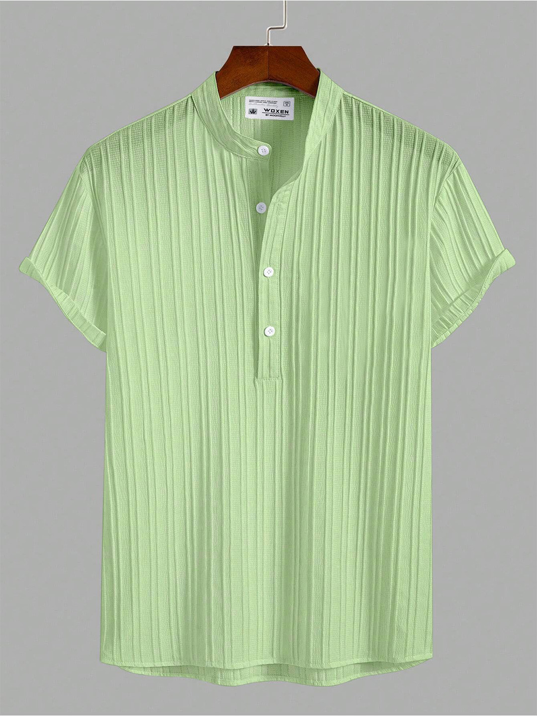 WOXEN Men Original Band Collar Textured Casual Shirt