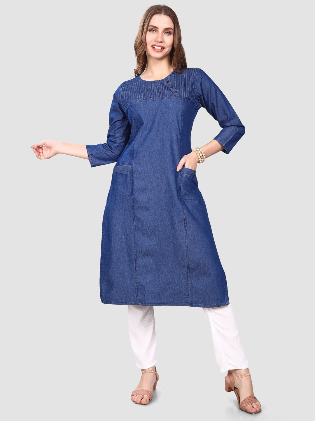 SK Creation Round Neck Denim Straight Kurta