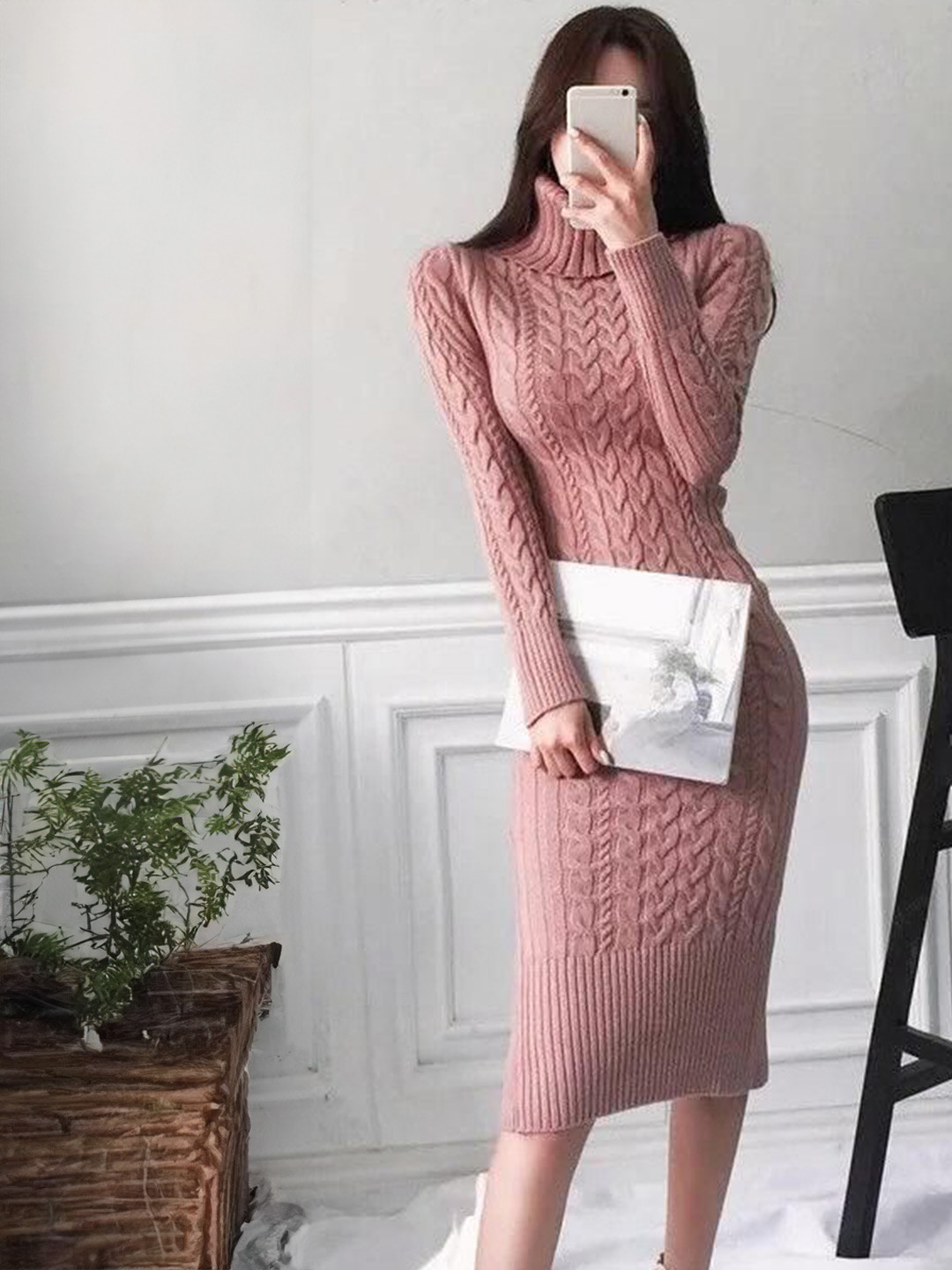 Miss Mosa By Akanksha  Women Pink Bradshaw Luxury Knitted Dress