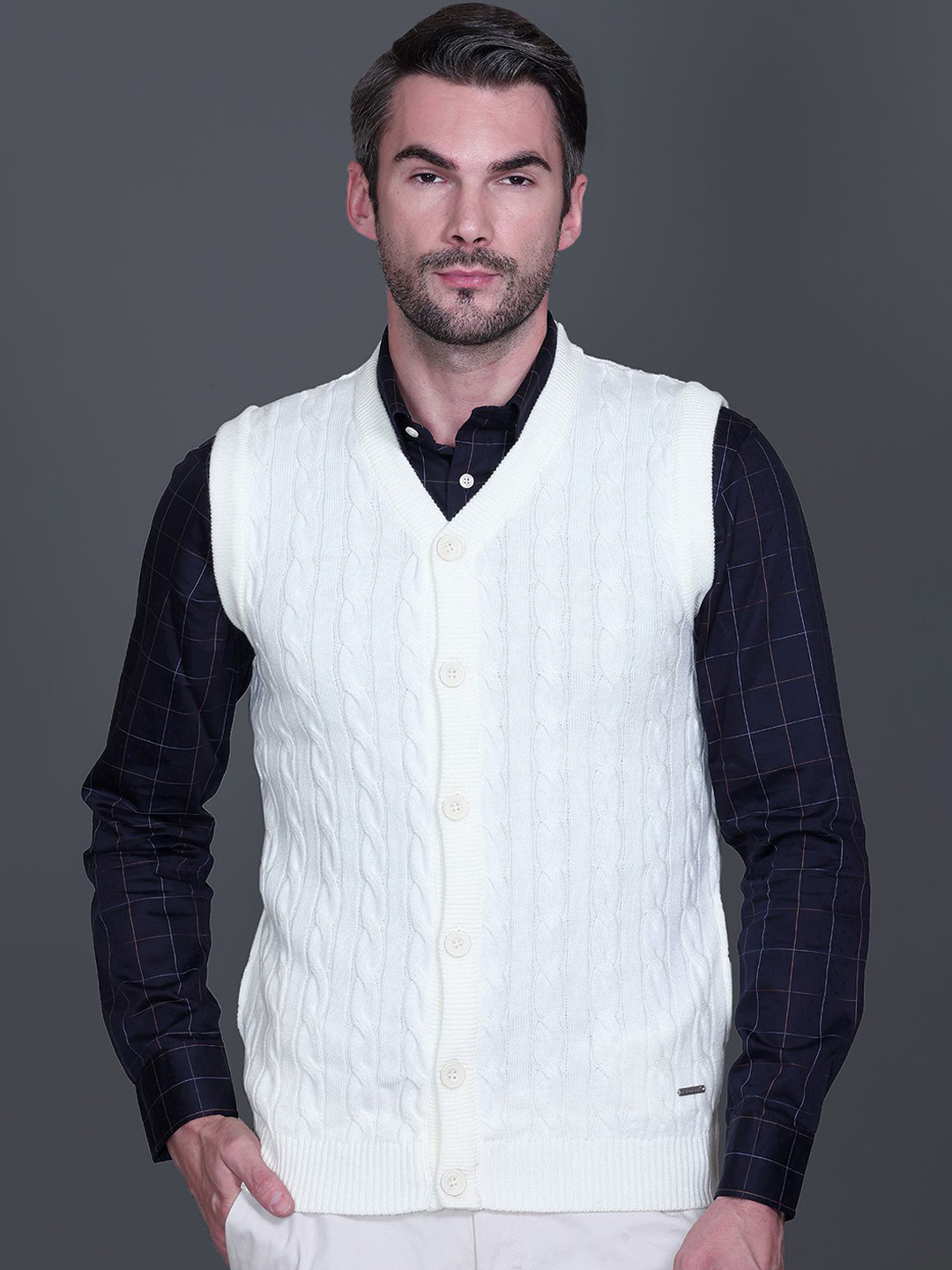 GODFREY Men Cable Knit Woollen Cardigan