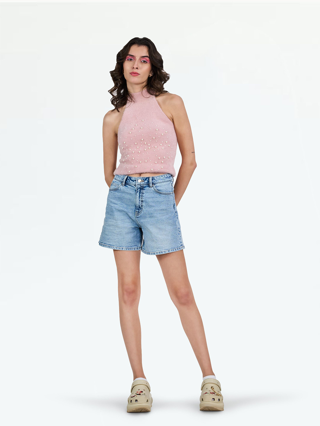 LOVEGEN Women Light Blue Comfort Denim Shorts
