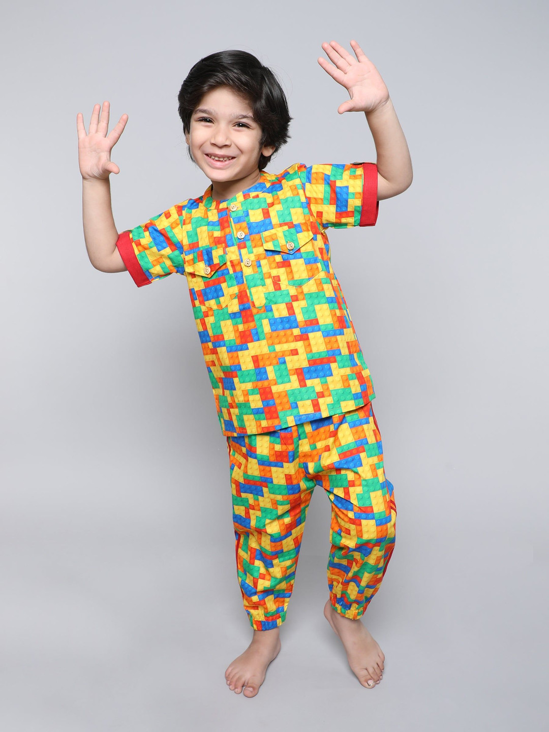 Little Clothings Unisex Block Party Geometric Printed Organic Cotton Night Suits