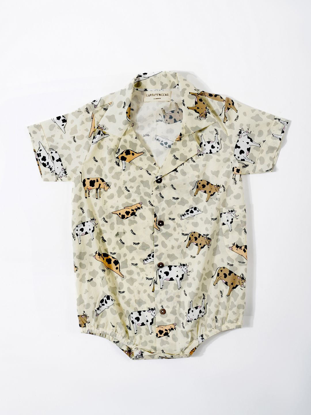 EARTHY TWEENS Boys Printed Cotton Lapel Collar Onesie
