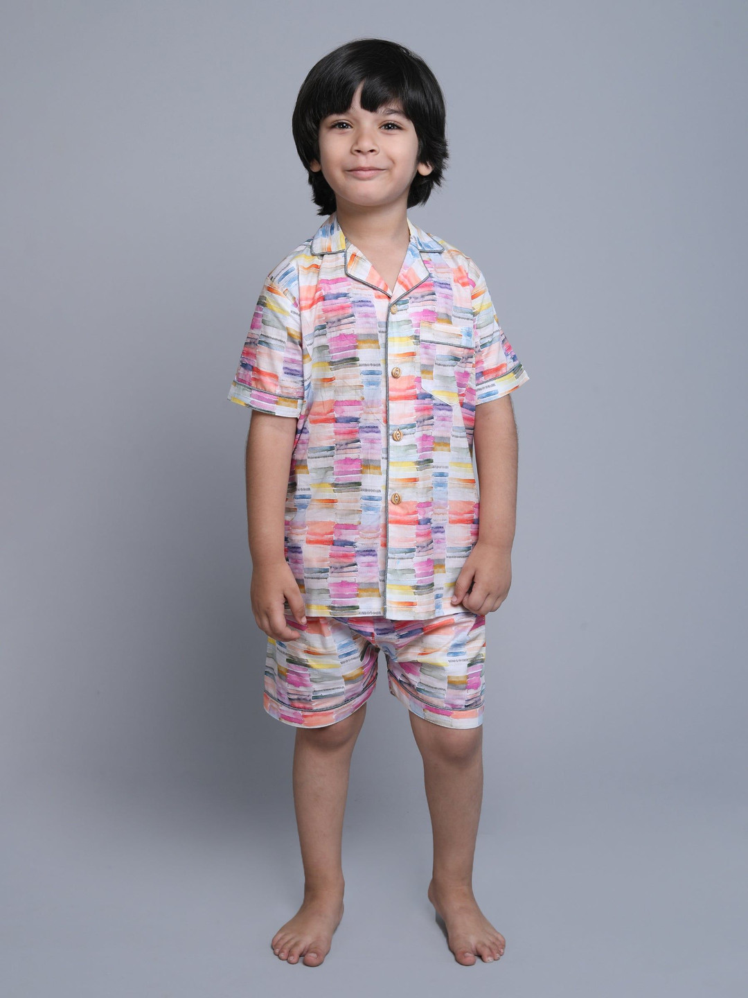 Little Clothings Girls Printed Lapel Collar Organic Cotton Night suit