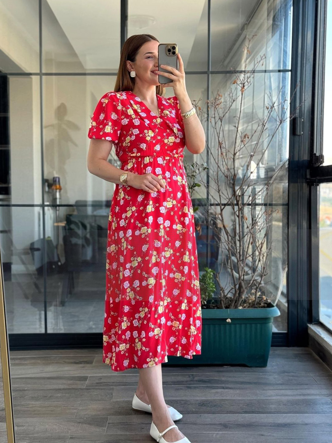PIMU Print Fit & Flare Midi Dress