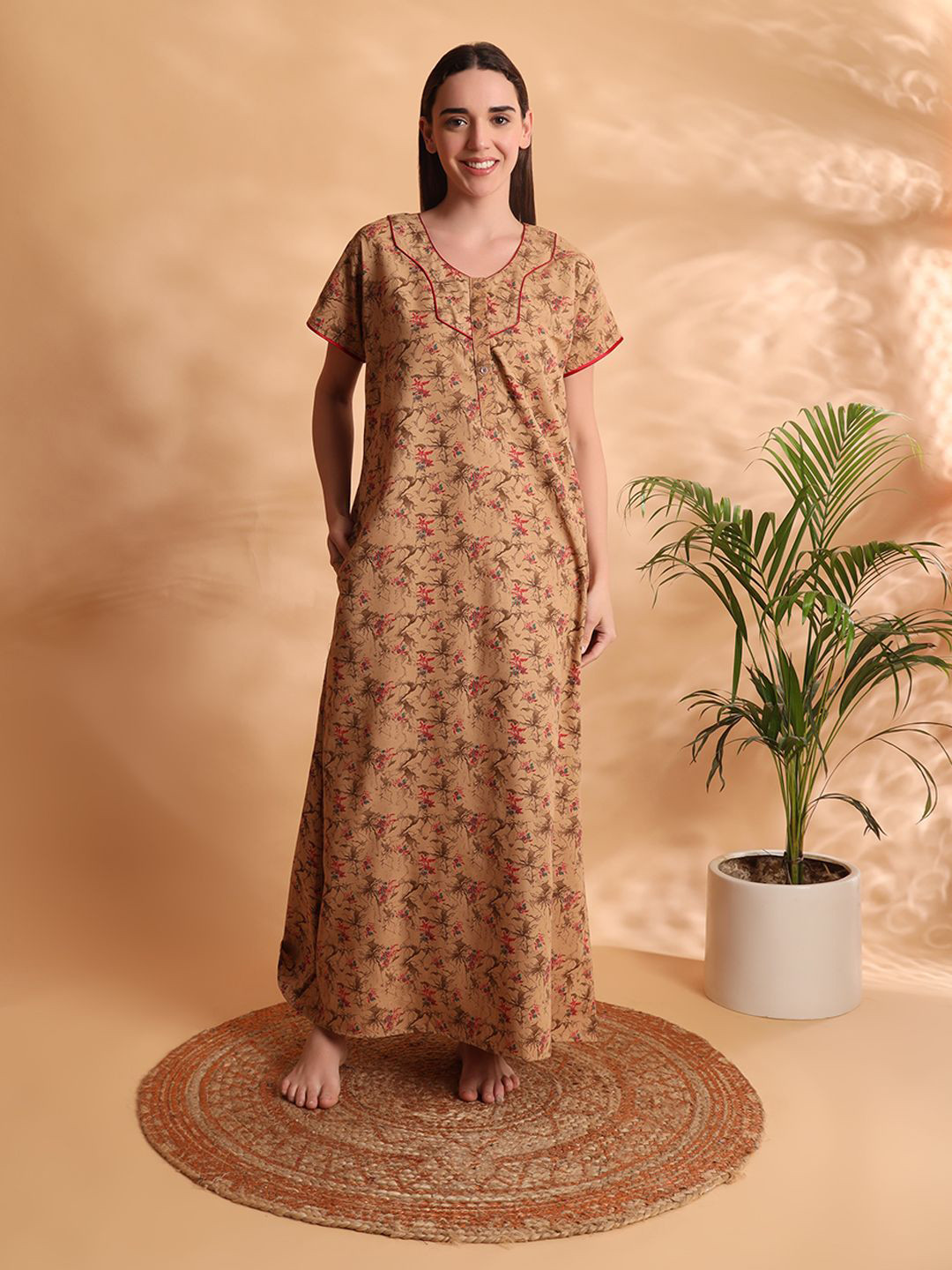G4Girl Women Printed Maxi Nightdress