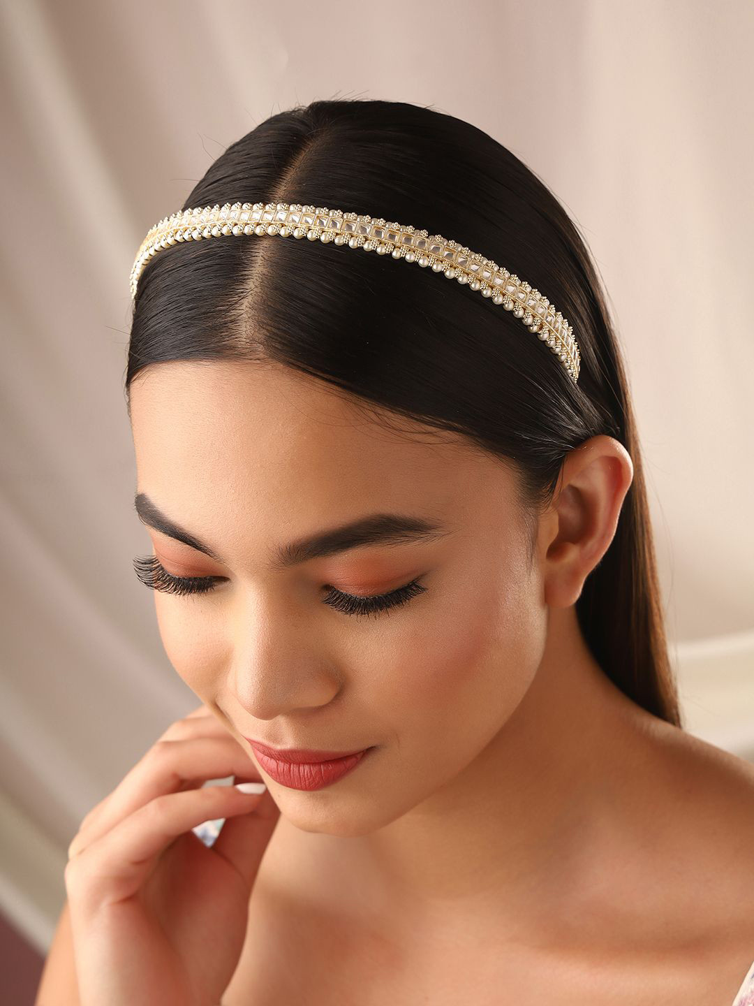 Priyaasi Women Gold Plated White Kundan Hair Accessories