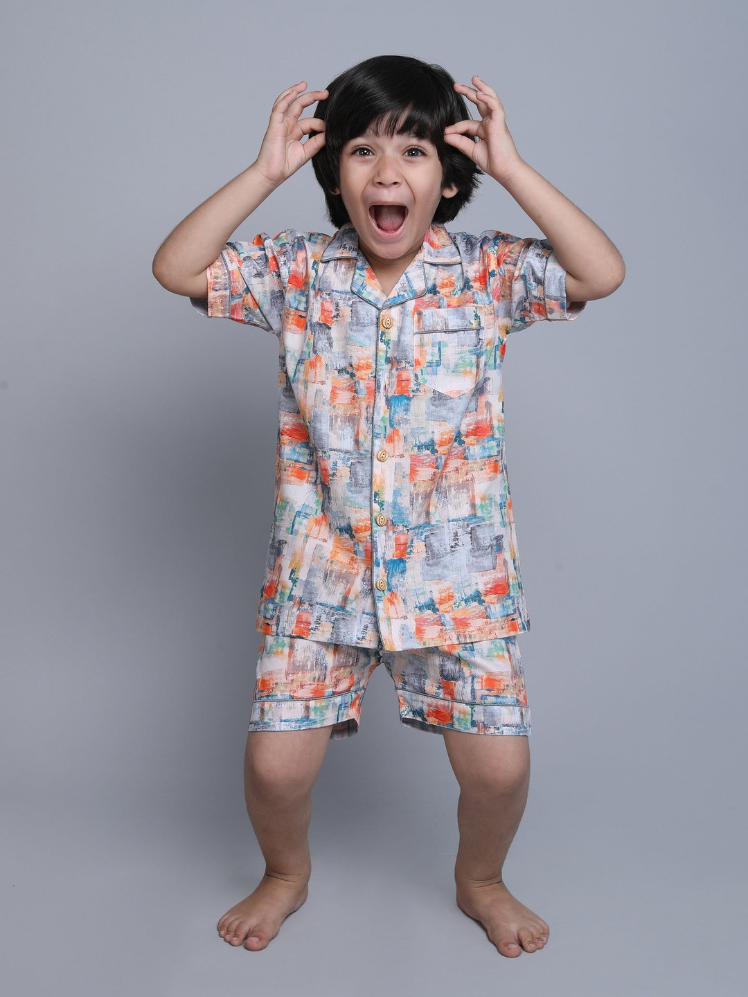 Little Clothings Kids Pure Cotton Marble Printed Night Suits