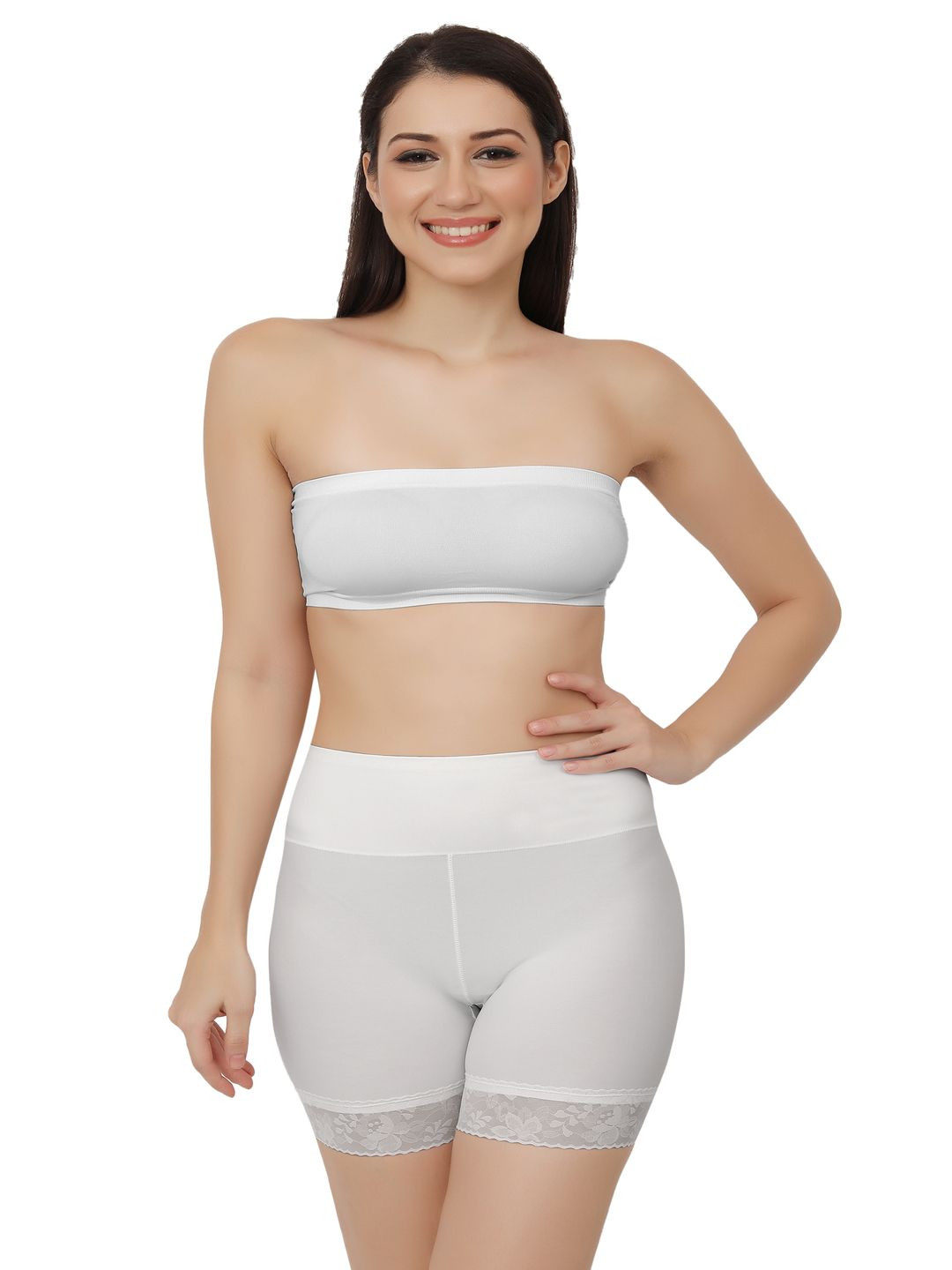 Bella Voste Women Pack Of 2 Boy Shorts Briefs SH-1658-White-Beige-M