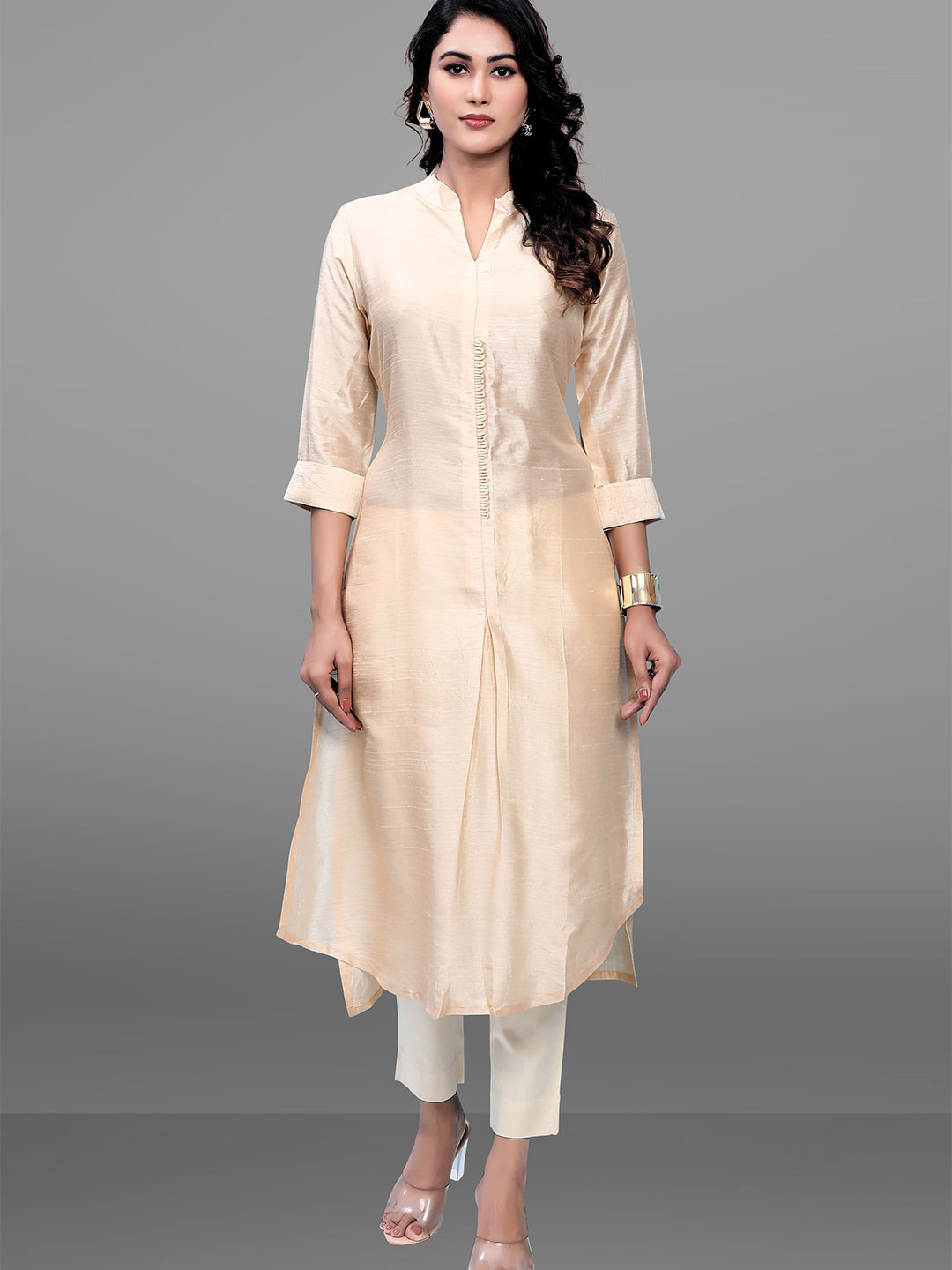 BABRU Mandarin Collar Tusser Silk Kurta