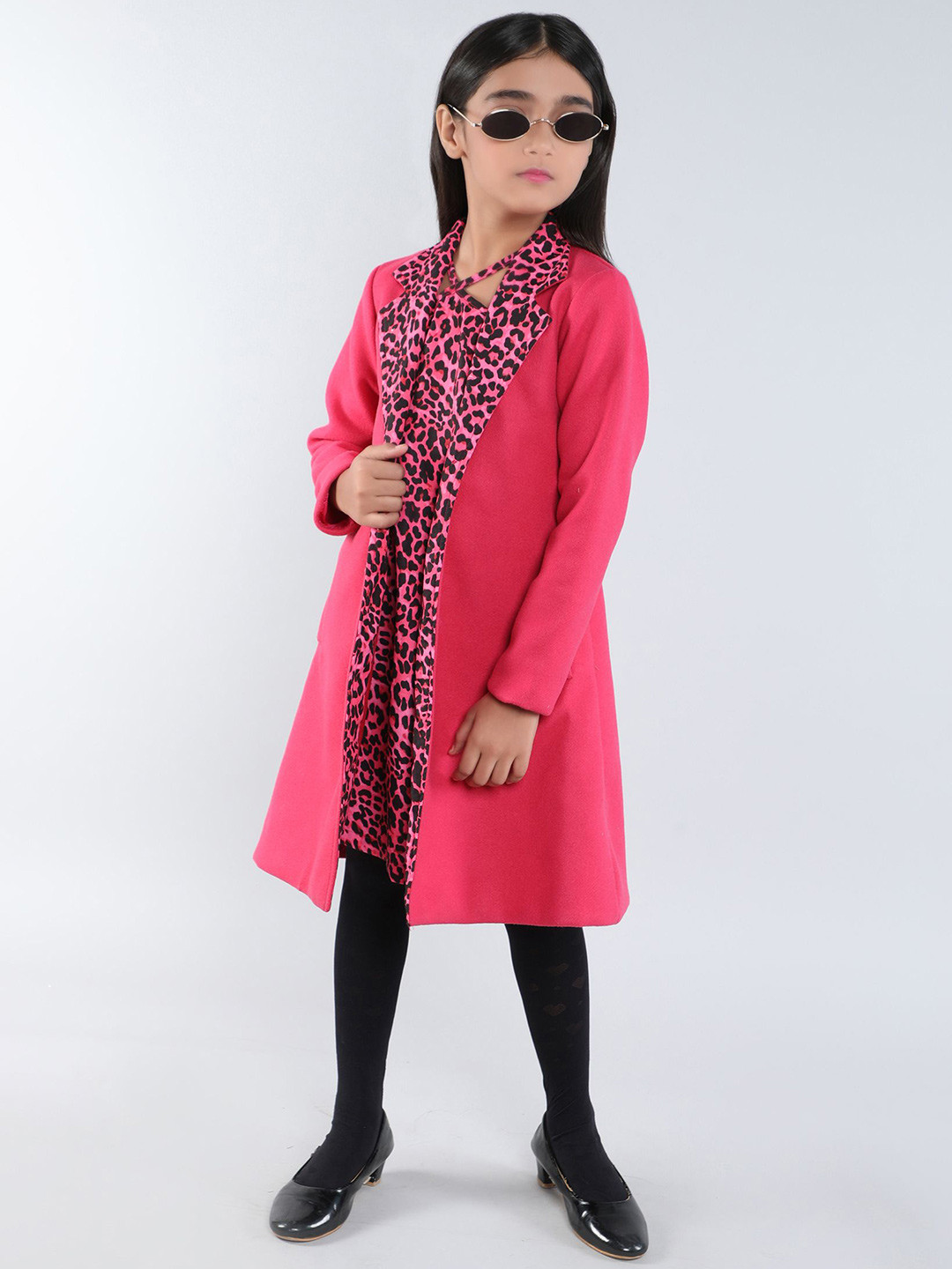 taffykids Girls Animal Printed Halter Neck A-Line Dress with Jacket