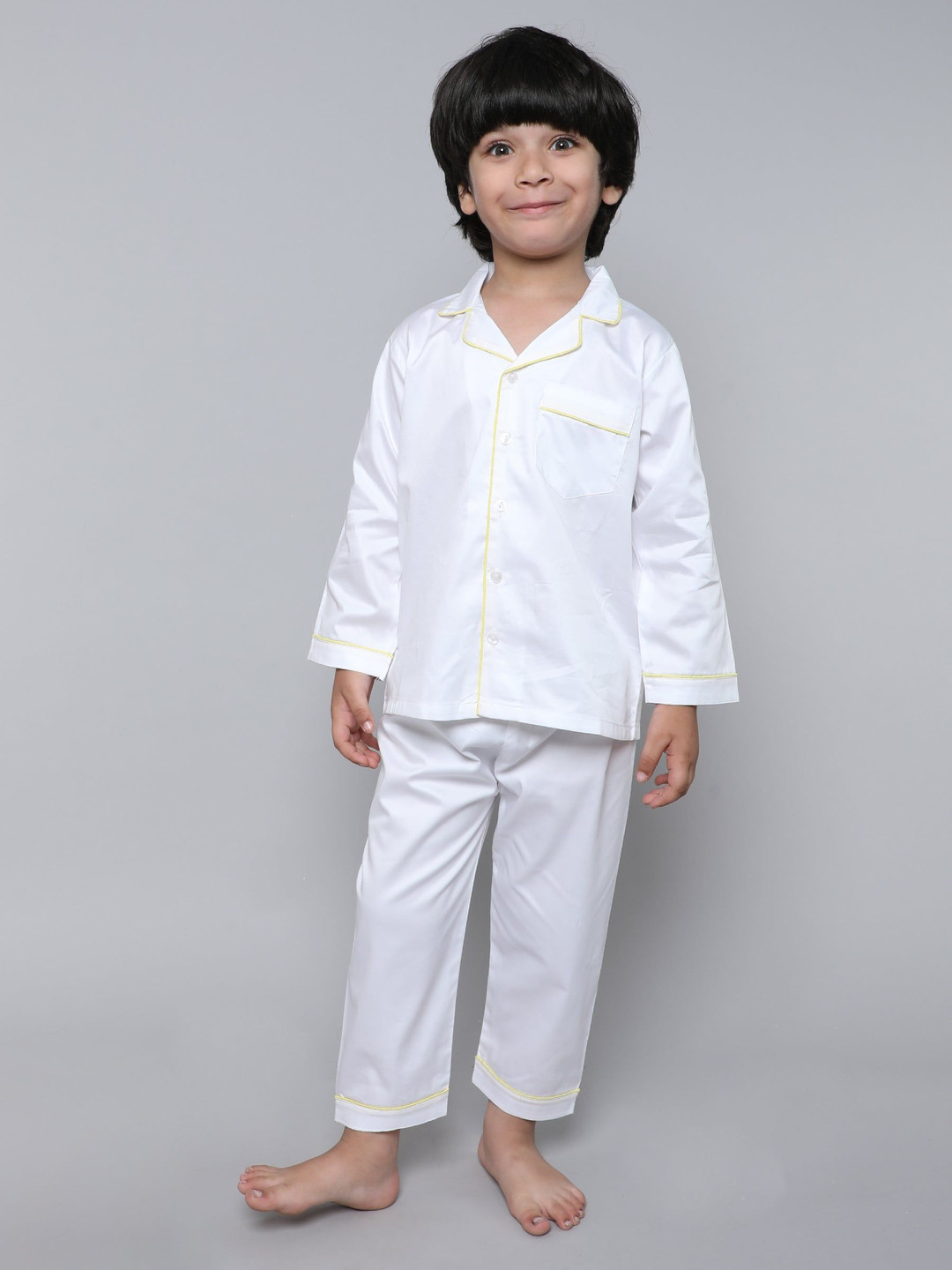 Little Clothings 100% Cotton Silk Lapel Collar Night suits
