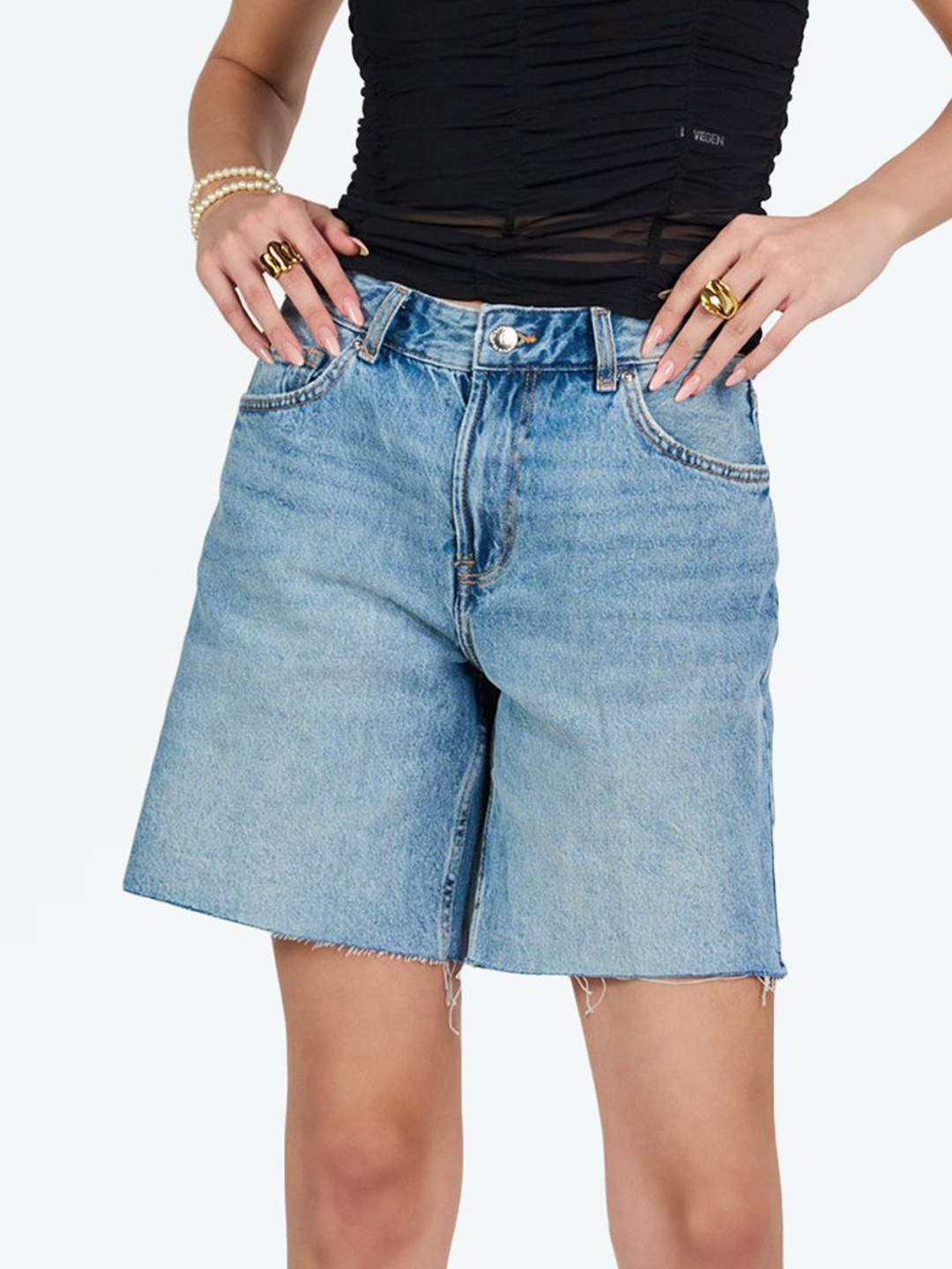 LOVEGEN Women Denim Mid Blue Jorts