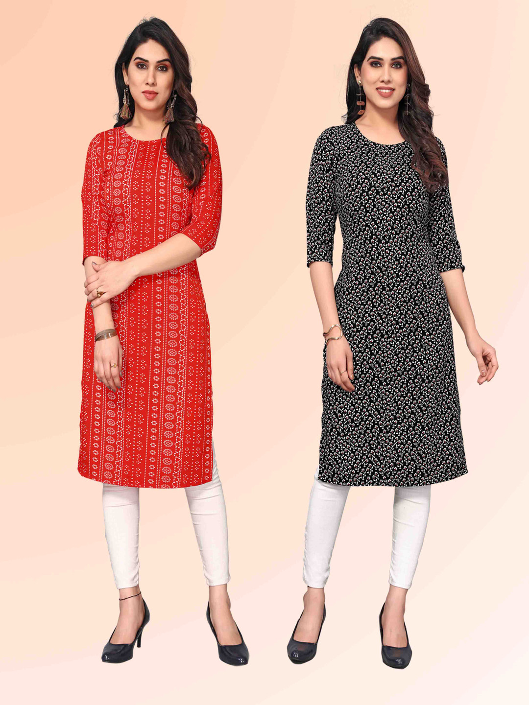 KETAKI FASHION Selelction Of 2 Floral Printed Round Neck Straight Kurtas