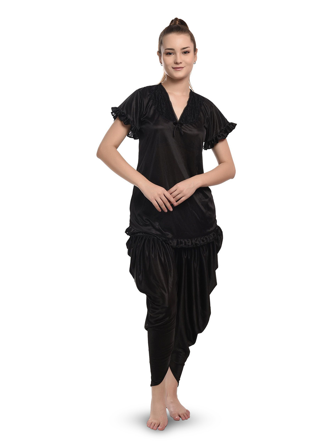 new blue eyes Satin Laced Nightdress With Dhoti