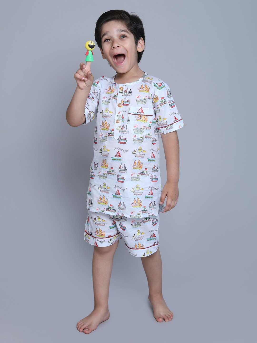 Little Clothings Boys Pure Cotton Ship Print Night Suits