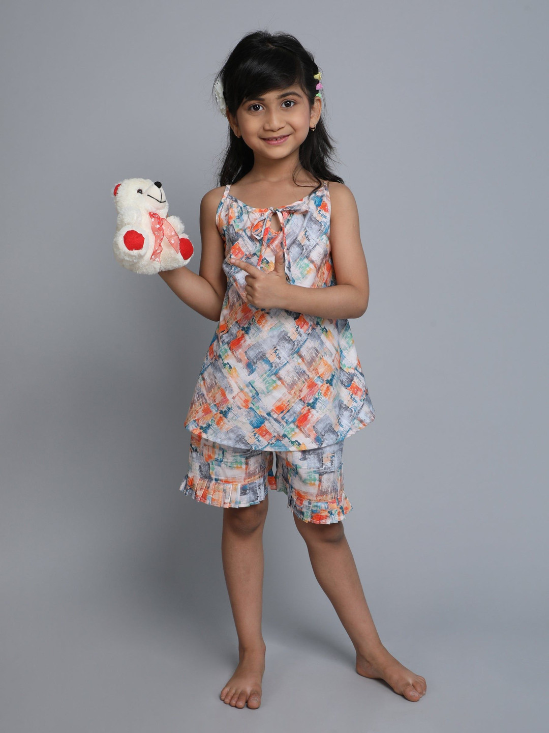 Little Clothings Girls Marble Printed Organic Cotton Night Suit