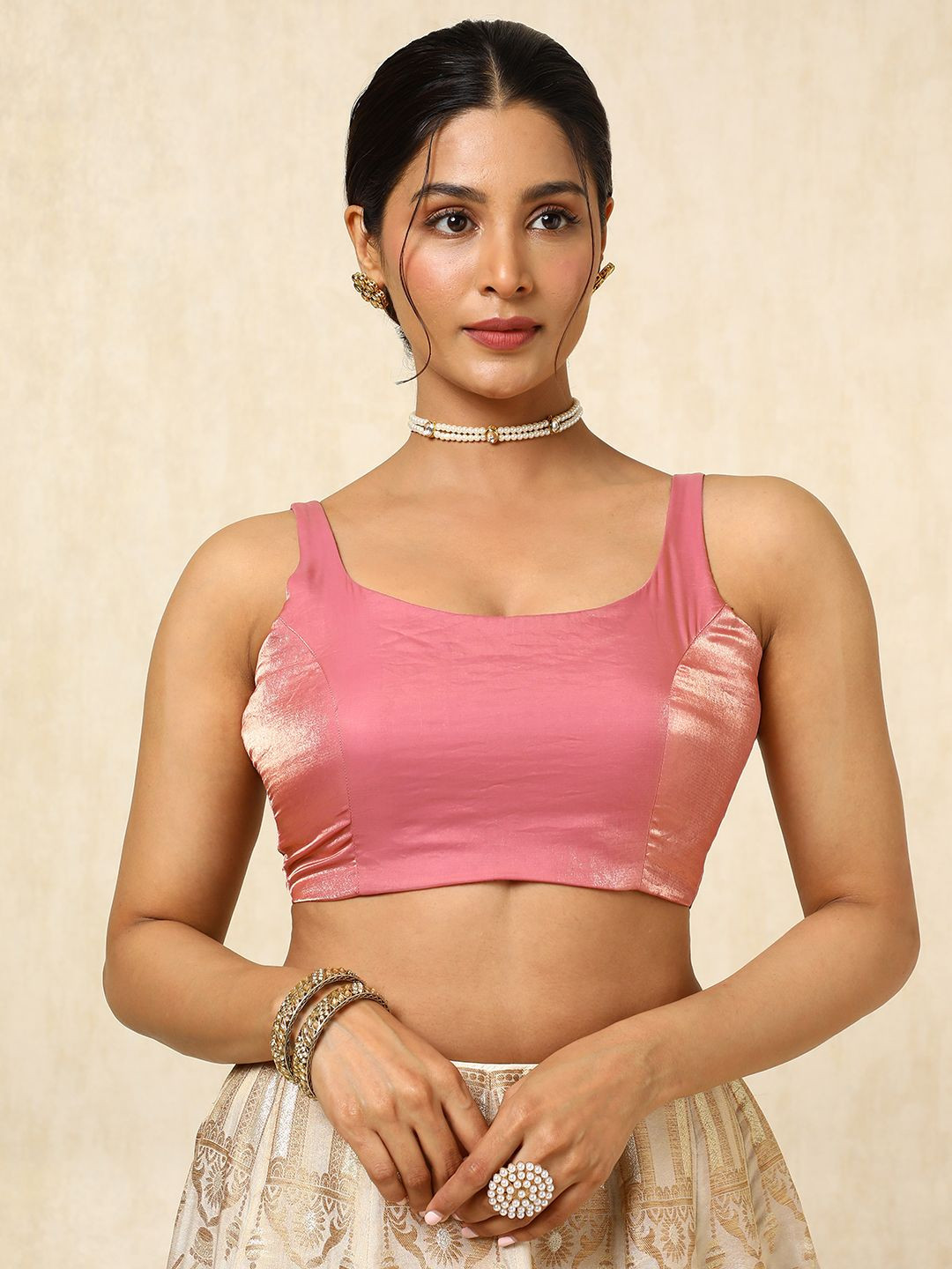 Soch Padded Round Neck Organza Saree Blouse