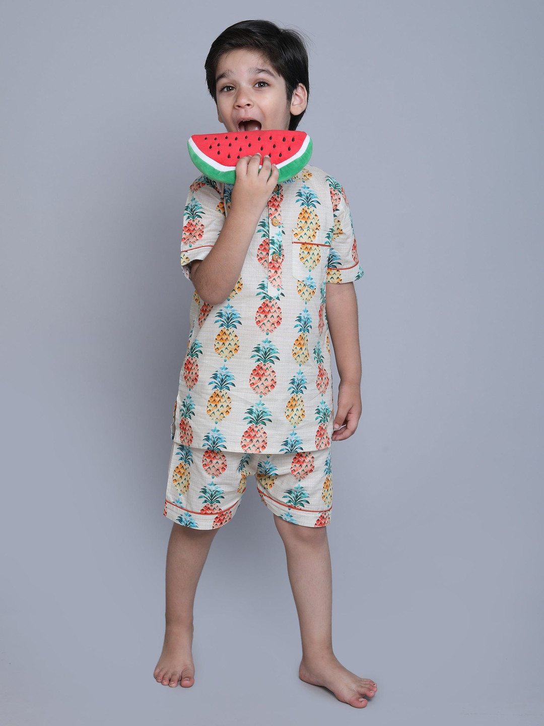 Little Clothings Kids Pineapple Fruit Printed Organic Cotton Night Suit