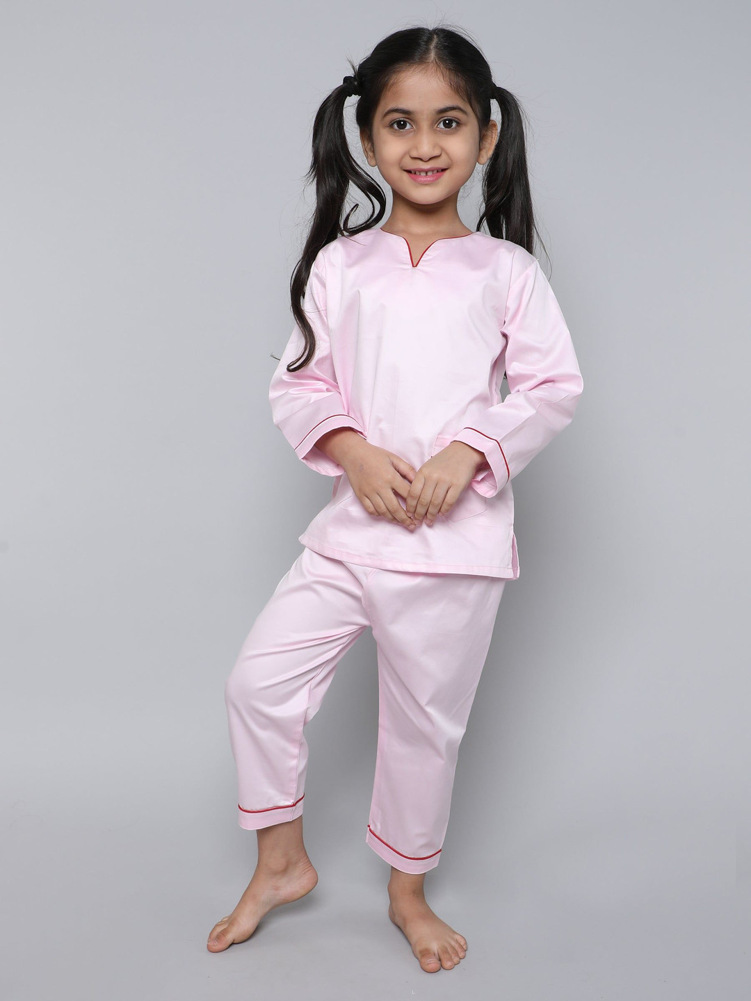 Little Clothings Girls V-Neck Pure Cotton Silk Night Suits