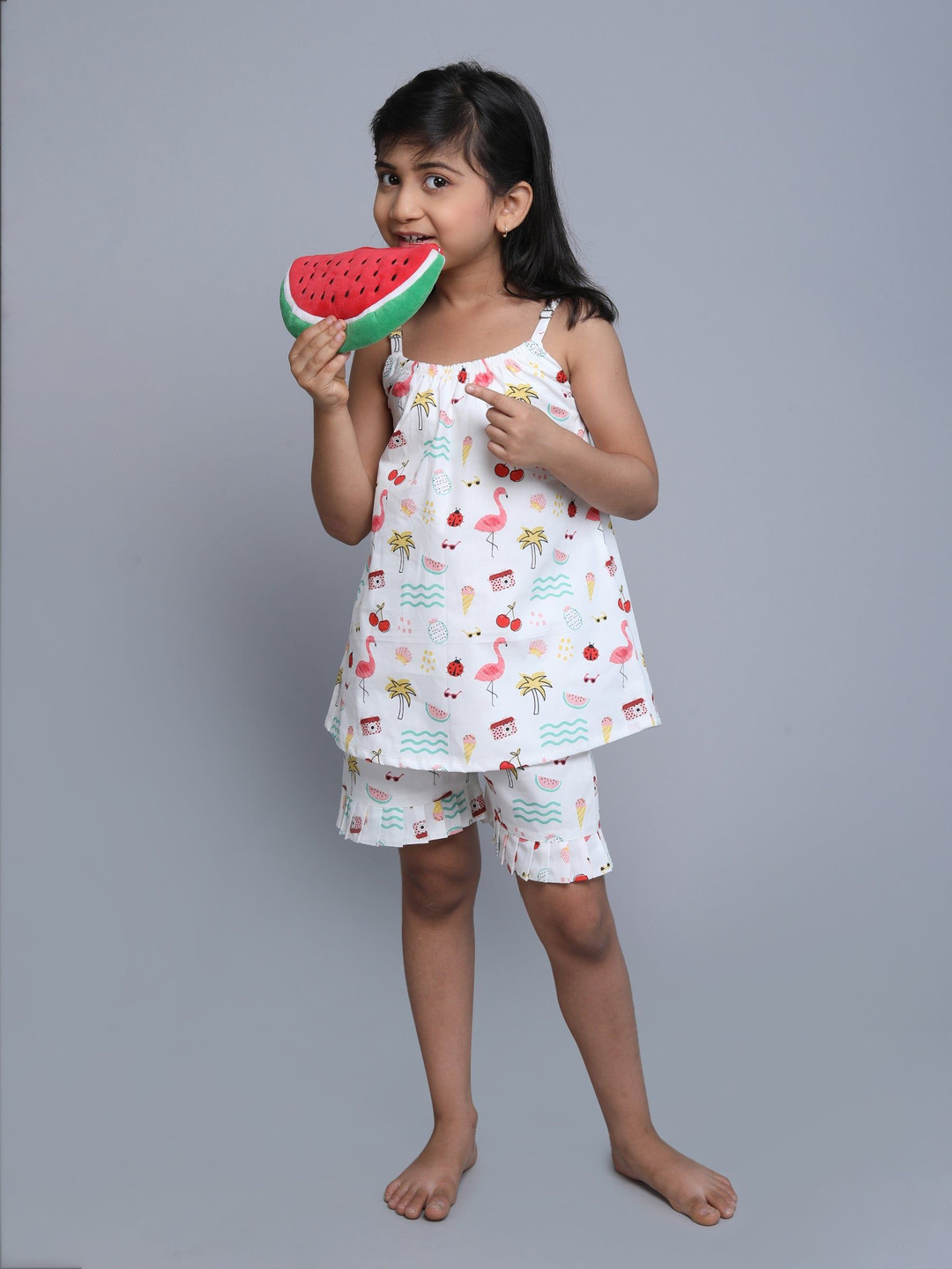 Little Clothings Girls Tropical Printed Organic Cotton Top With Shorts