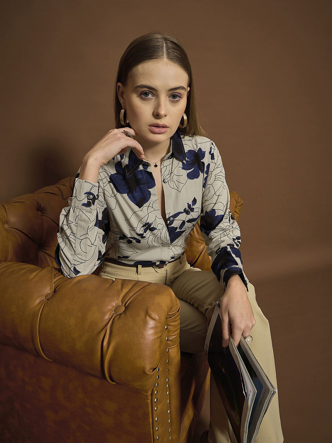 The Roadster Lifestyle Co Women Floral Printed Spread Collar Long Sleeve Shirt