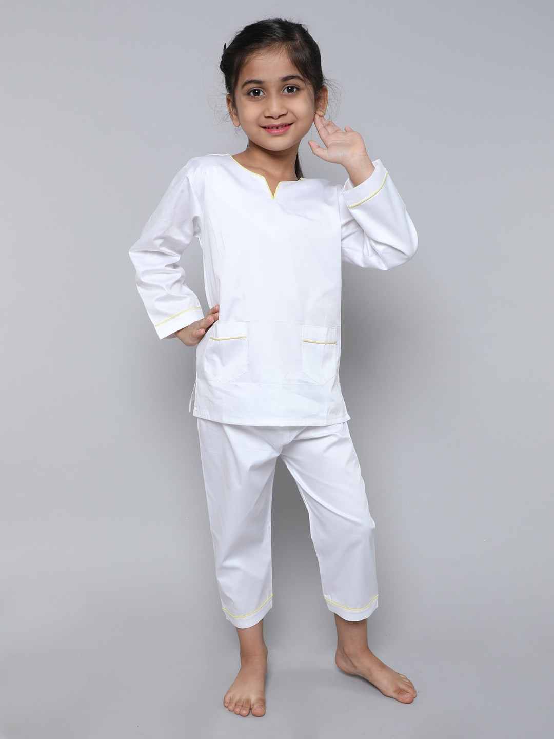 Little Clothings Girls 100% Cotton Silk V Neck Night Suits