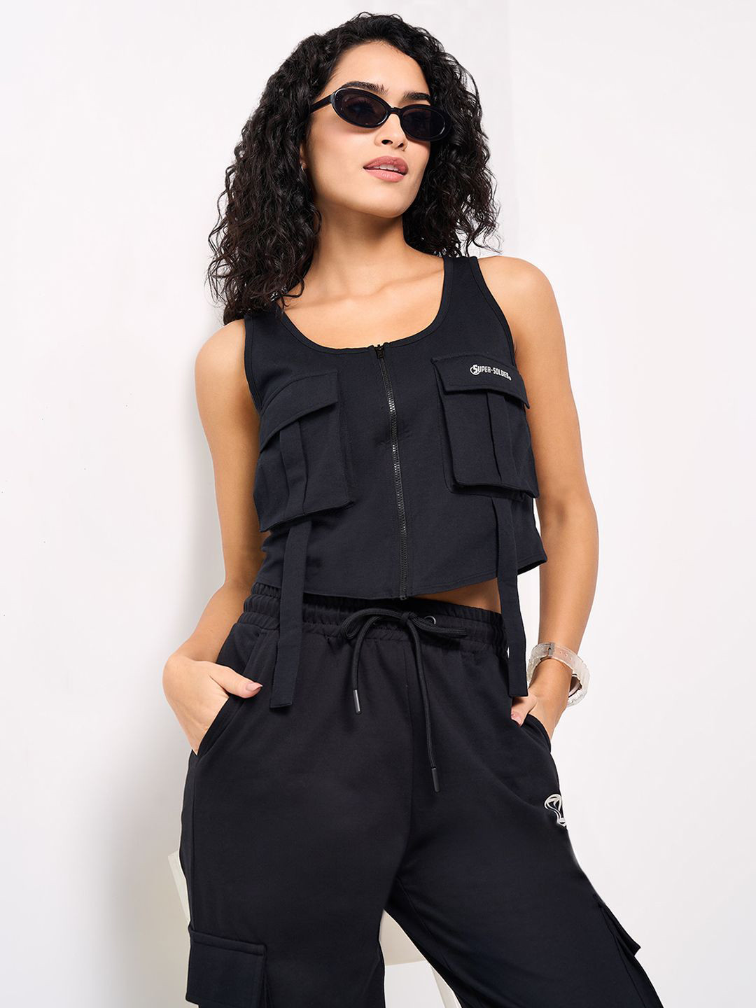 Ajile by Pantaloons Women Cotton Sleeveless Top With Pocket Detailing