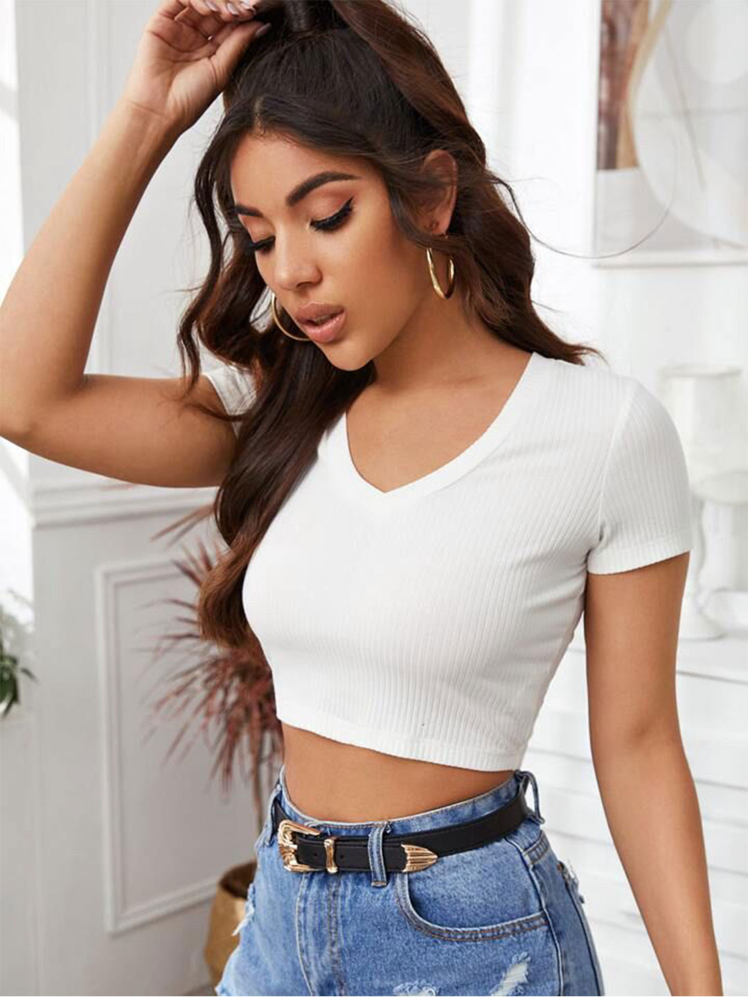 sollobell Women Ribbed Cotton Fitted Crop Top