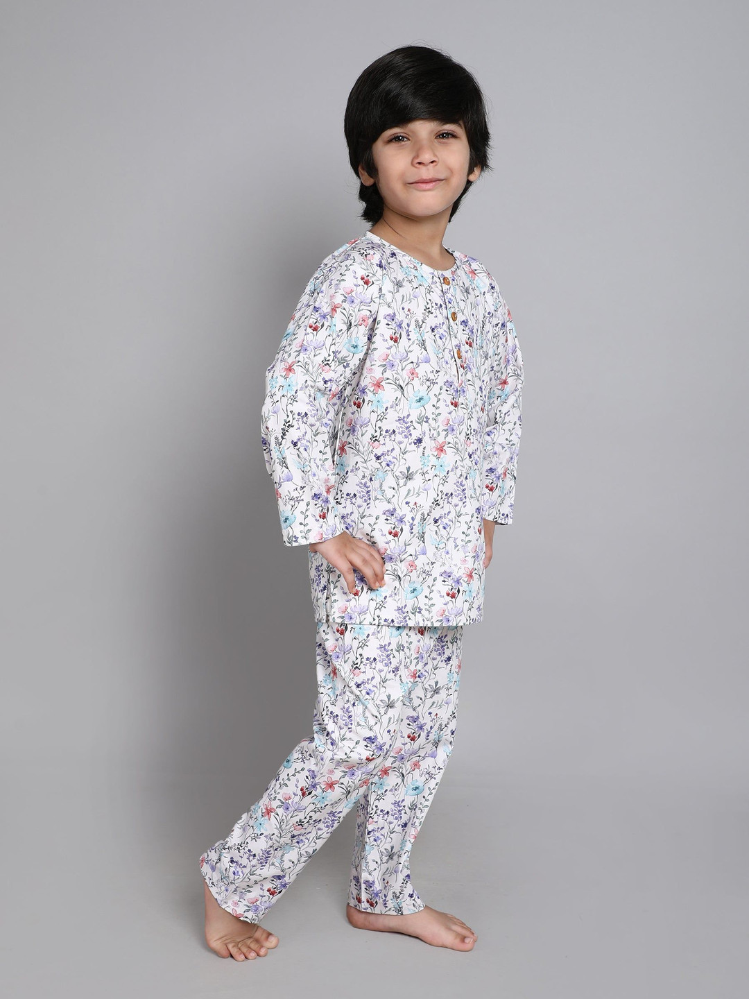 Little Clothings Kids Floral Printed Pure Cotton Night suit