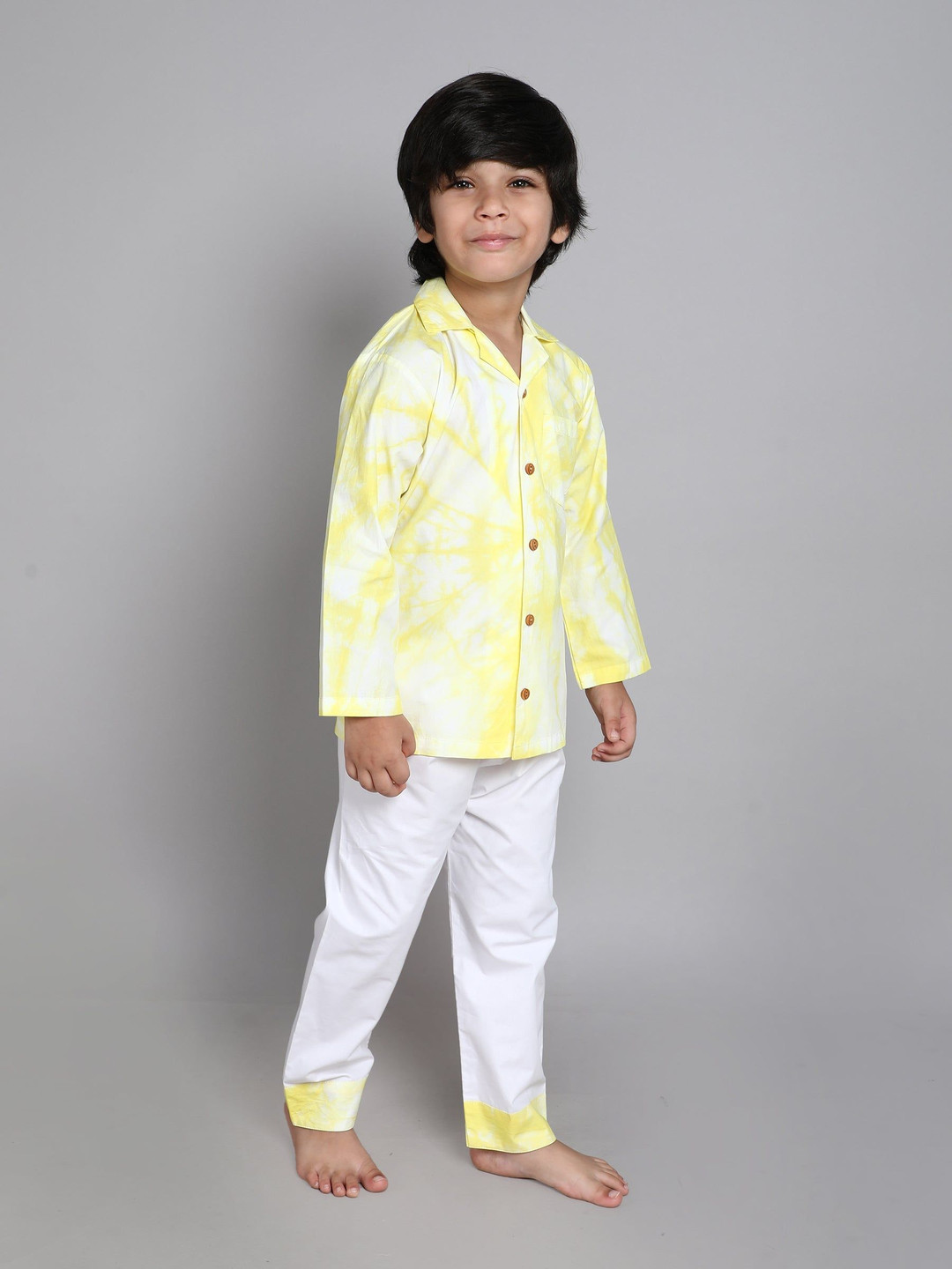 Little Clothings Kids Pure Cotton Yellow Tie & Dye Night Suits