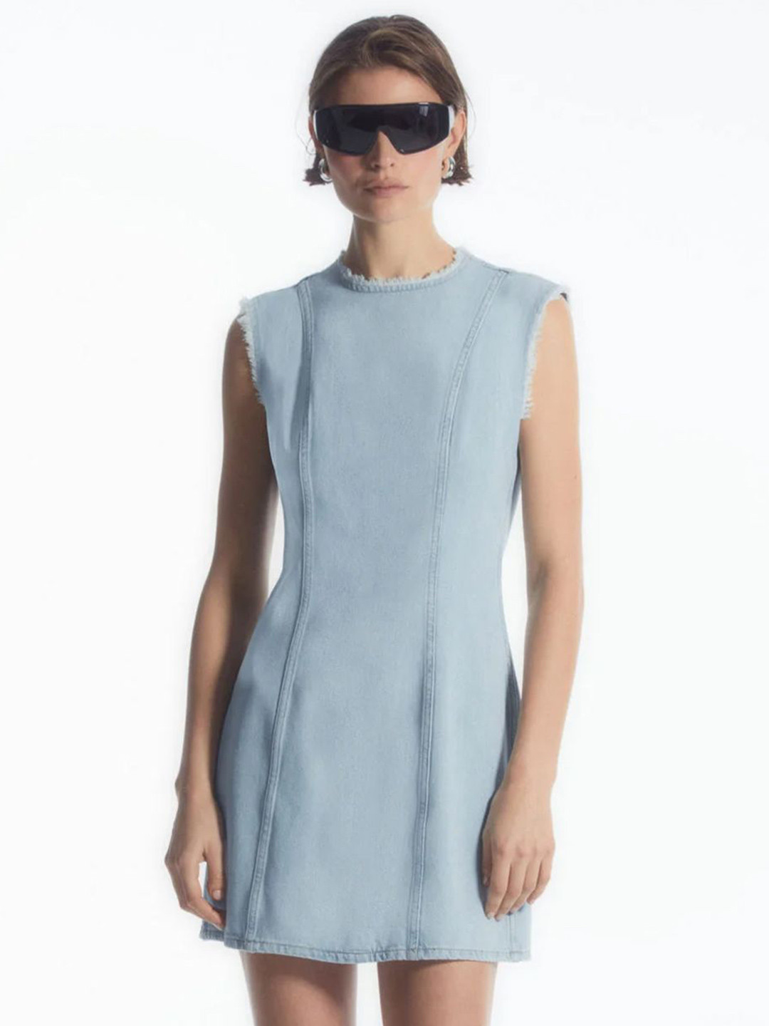 LULU & SKY Women A-Line Sleeveless Denim Mini Dress