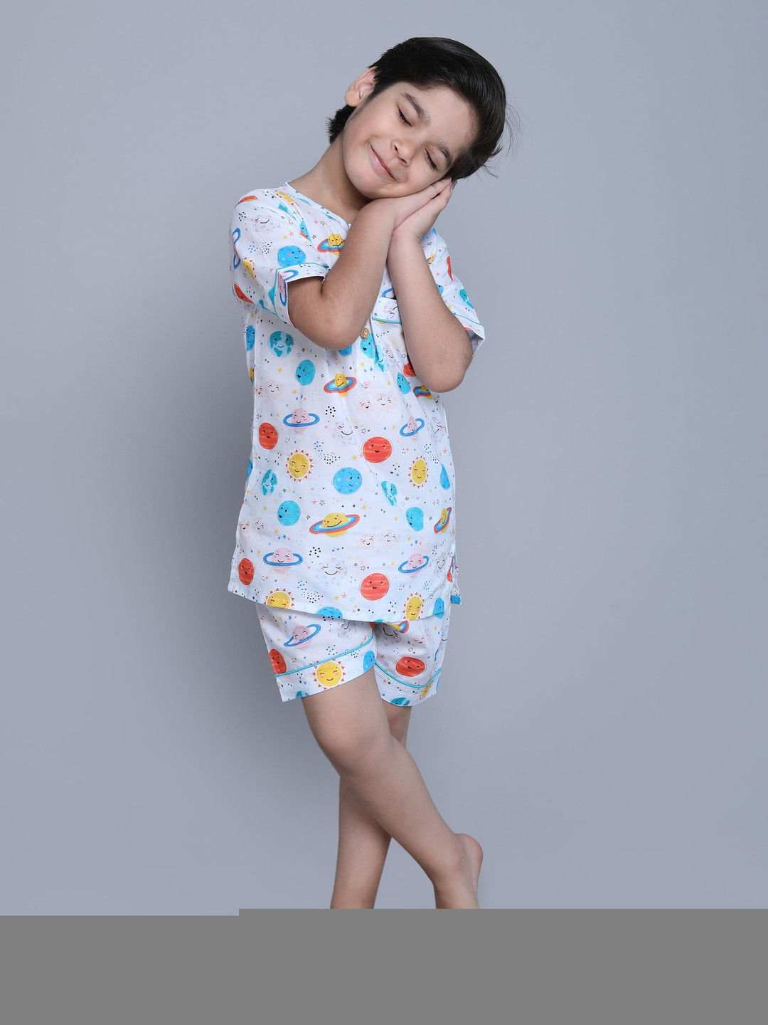 Little Clothings Kids Printed Welcome To The Space-Age Night suit