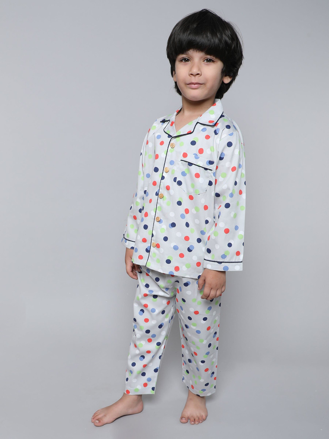 Little Clothings Kids Polka Dots Printed Organic Cotton Night suit