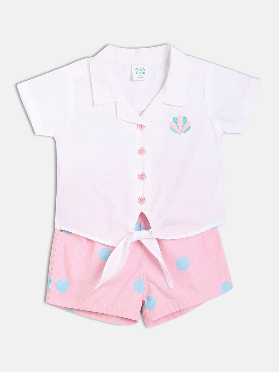 MINI KLUB Girls Short Sleeves Pure Cotton Shirt With Shorts