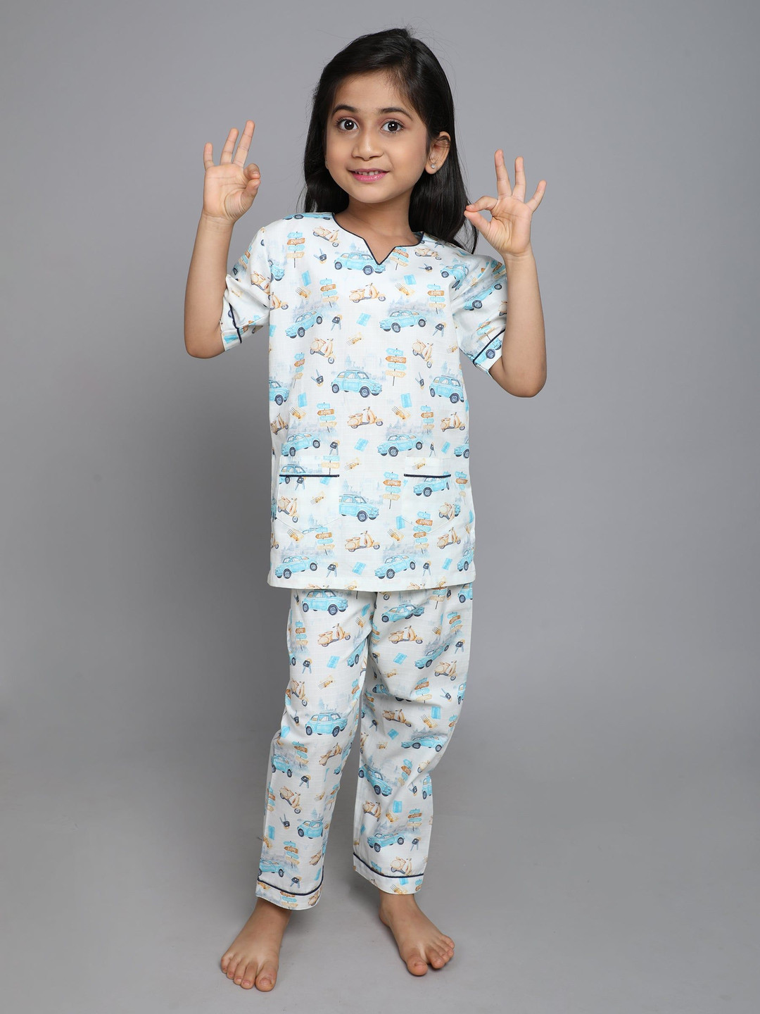 Little Clothings Kids Car Printed Organic Cotton Top With Pyjama